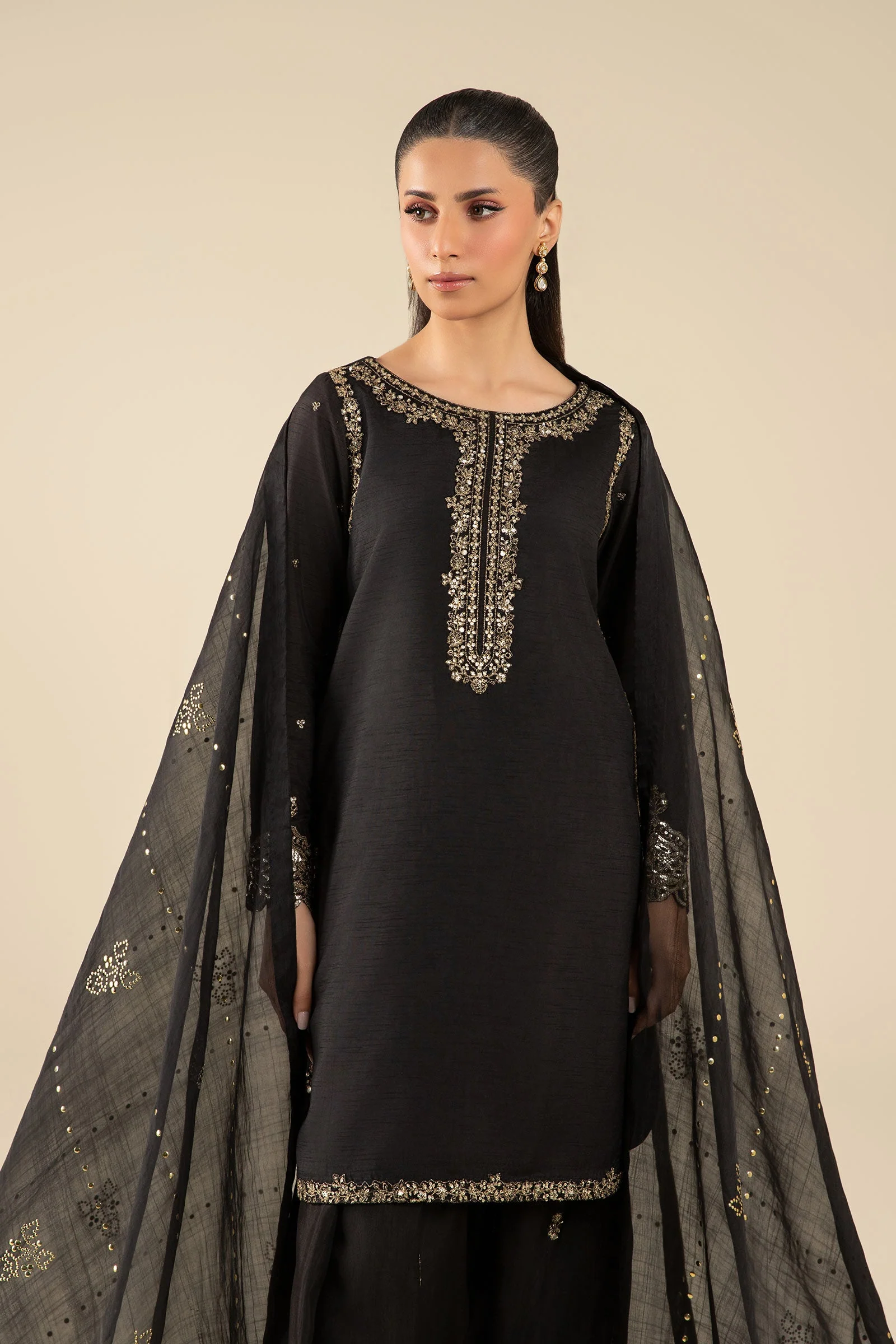 3 Pc Embroidered Raw Silk Suit - Image 3