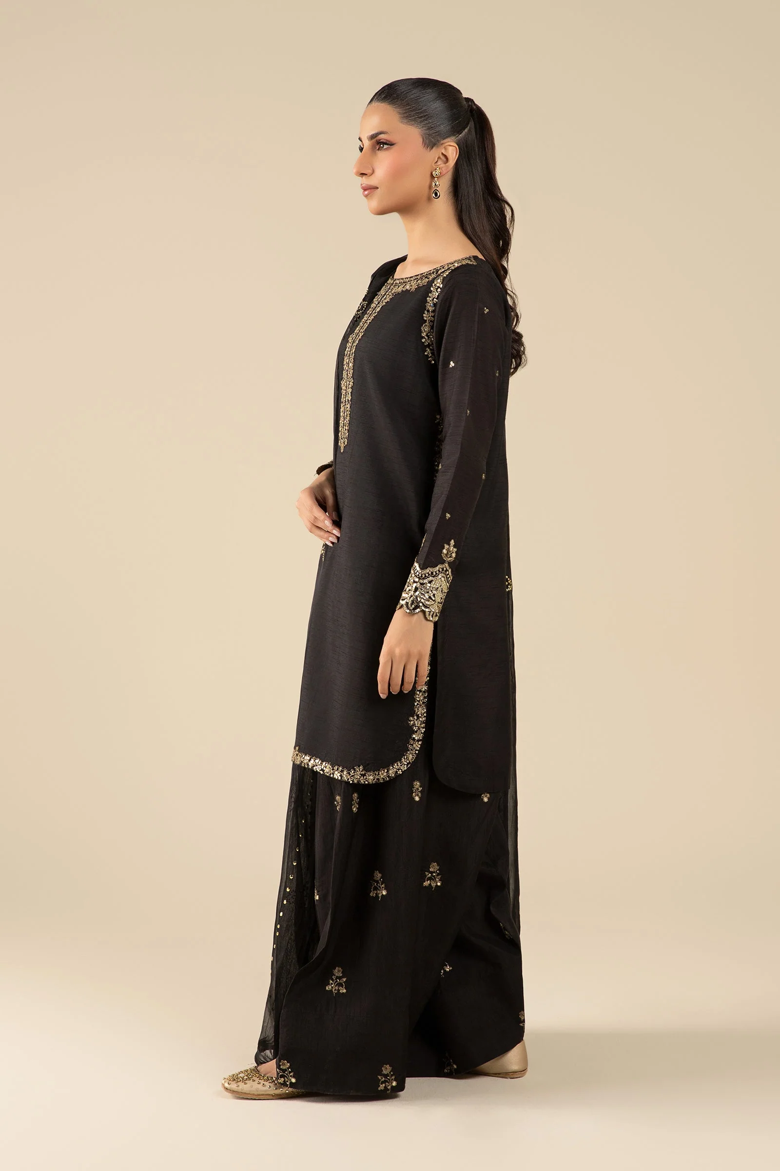 3 Pc Embroidered Raw Silk Suit - Image 4
