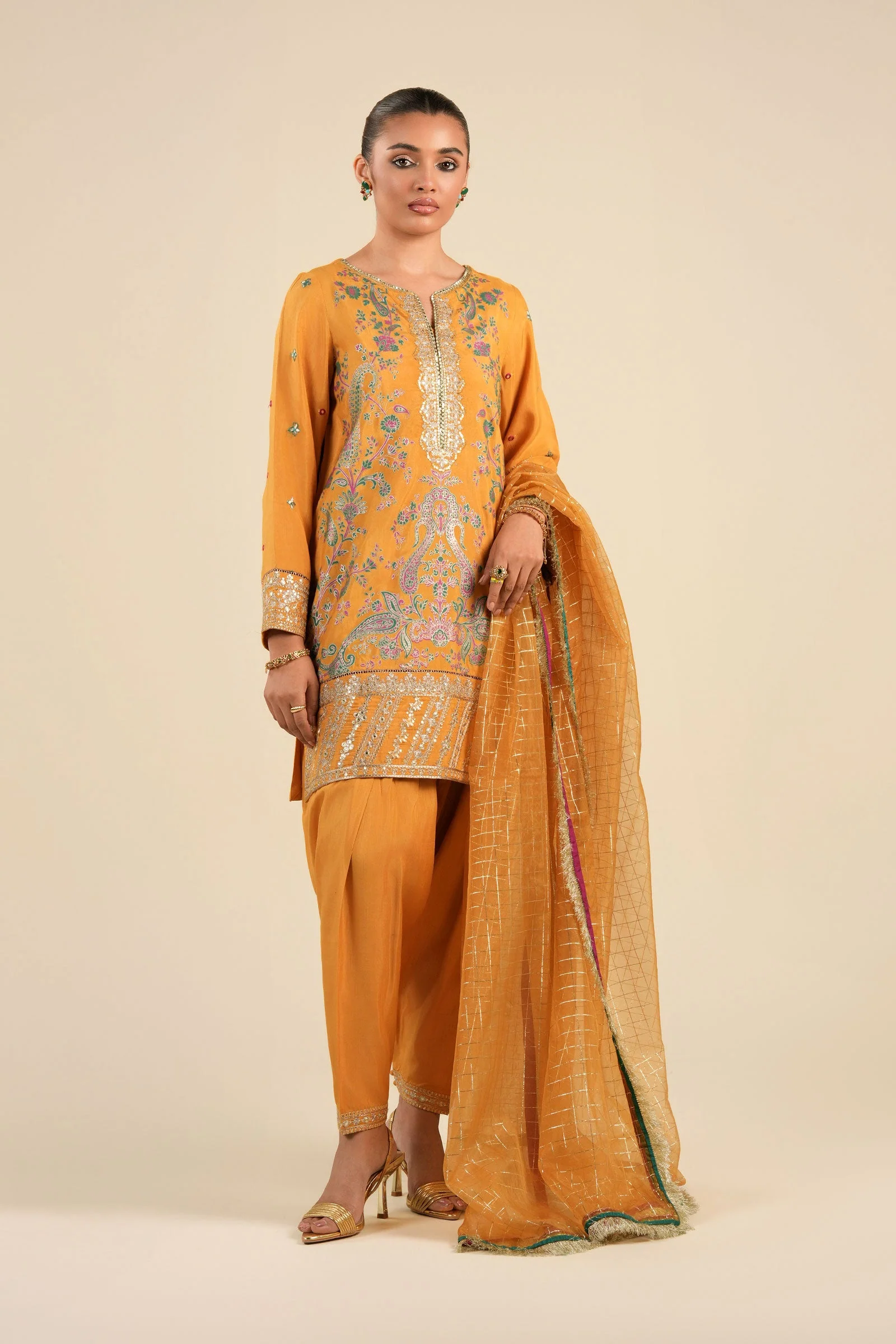 3 Pc Embroidered Raw Silk Suit