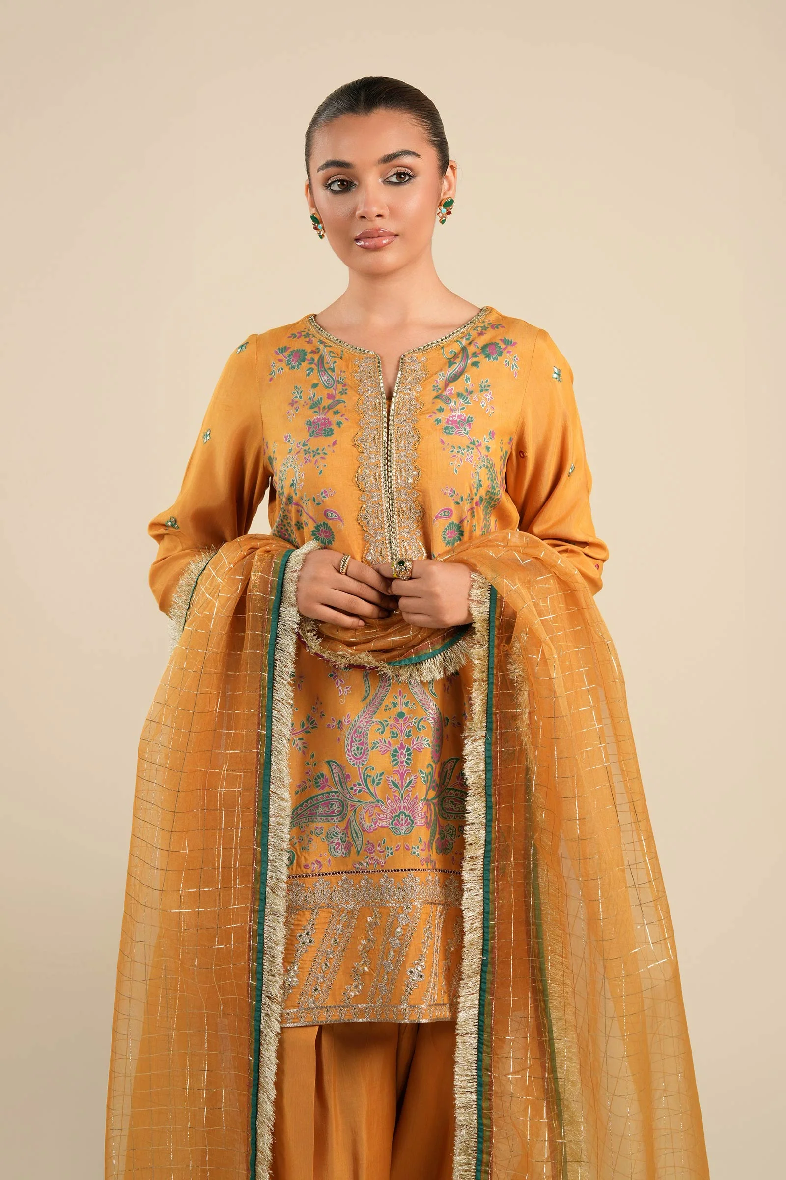 3 Pc Embroidered Raw Silk Suit - Image 2