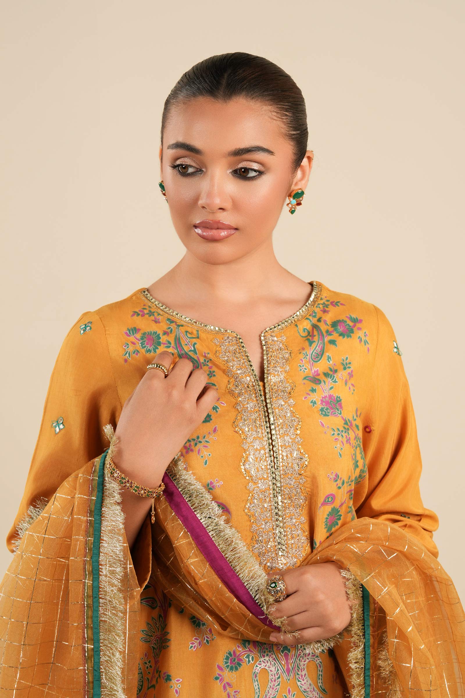 3 Pc Embroidered Raw Silk Suit - Image 3