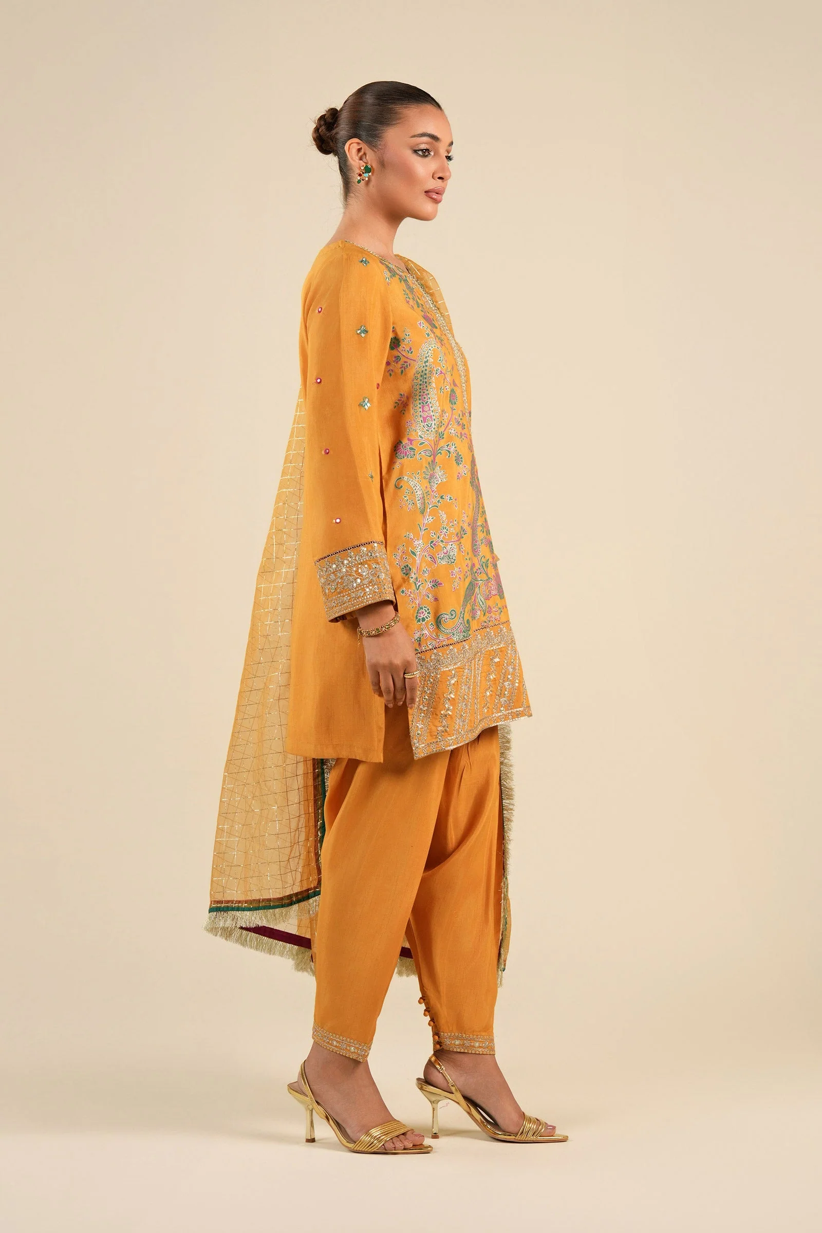 3 Pc Embroidered Raw Silk Suit - Image 4