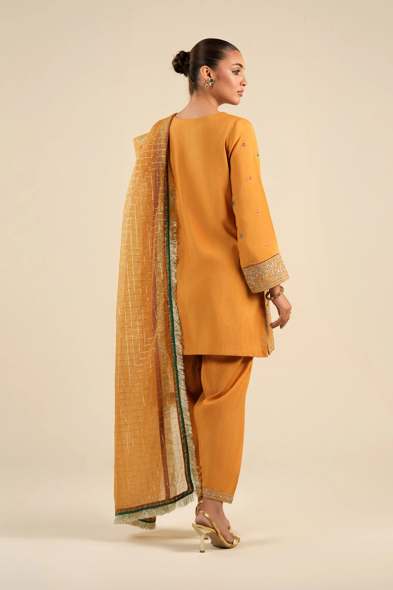 3 Pc Embroidered Raw Silk Suit - Image 5