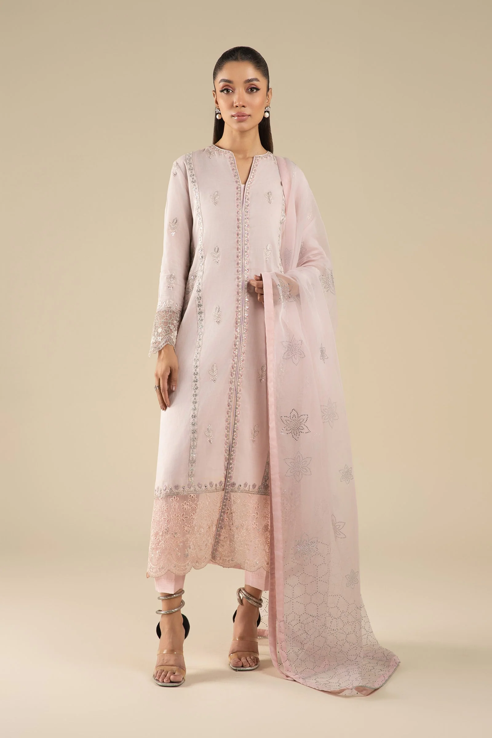 3 Pc Embroidered Shimmer Silk Suit
