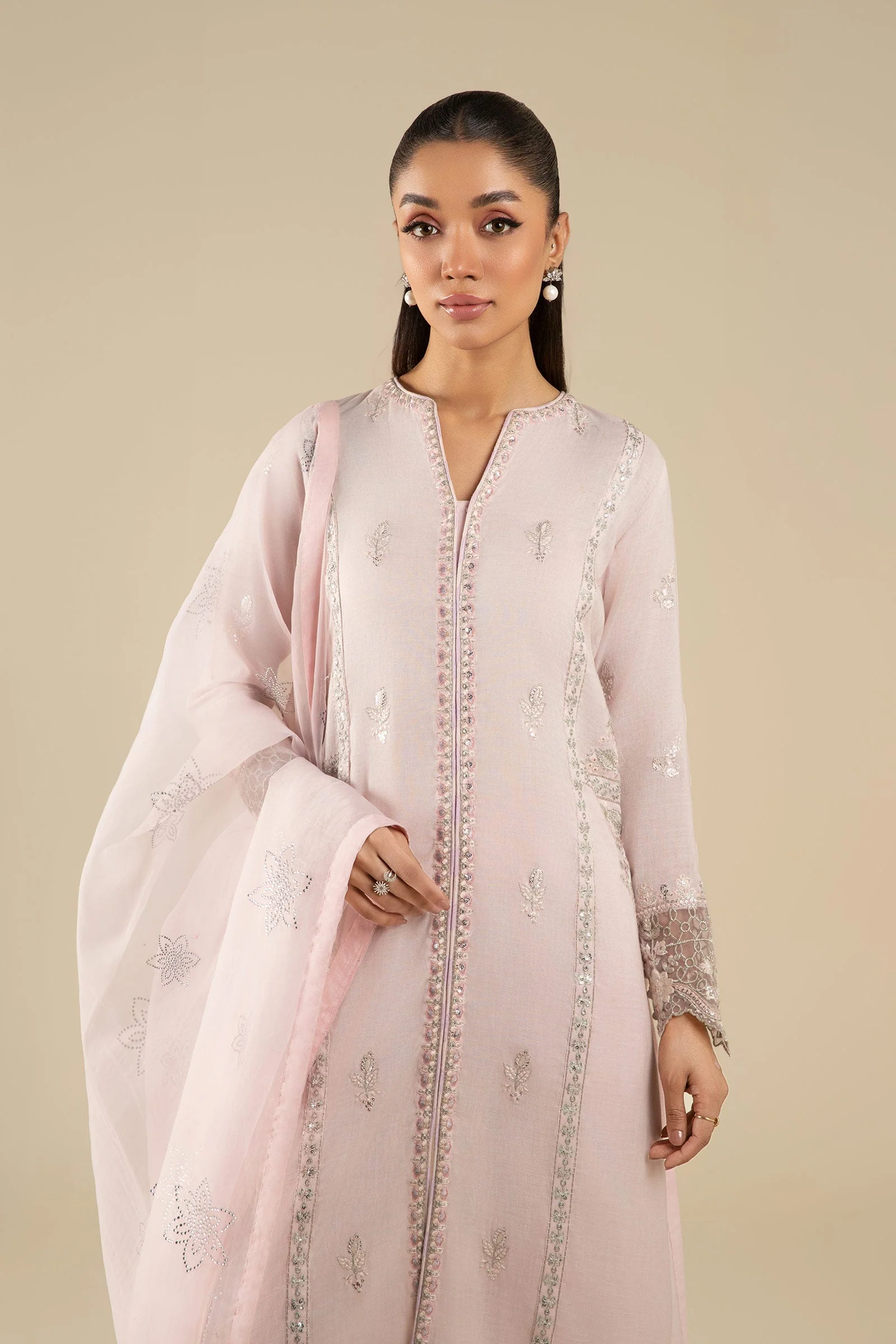 3 Pc Embroidered Shimmer Silk Suit - Image 2