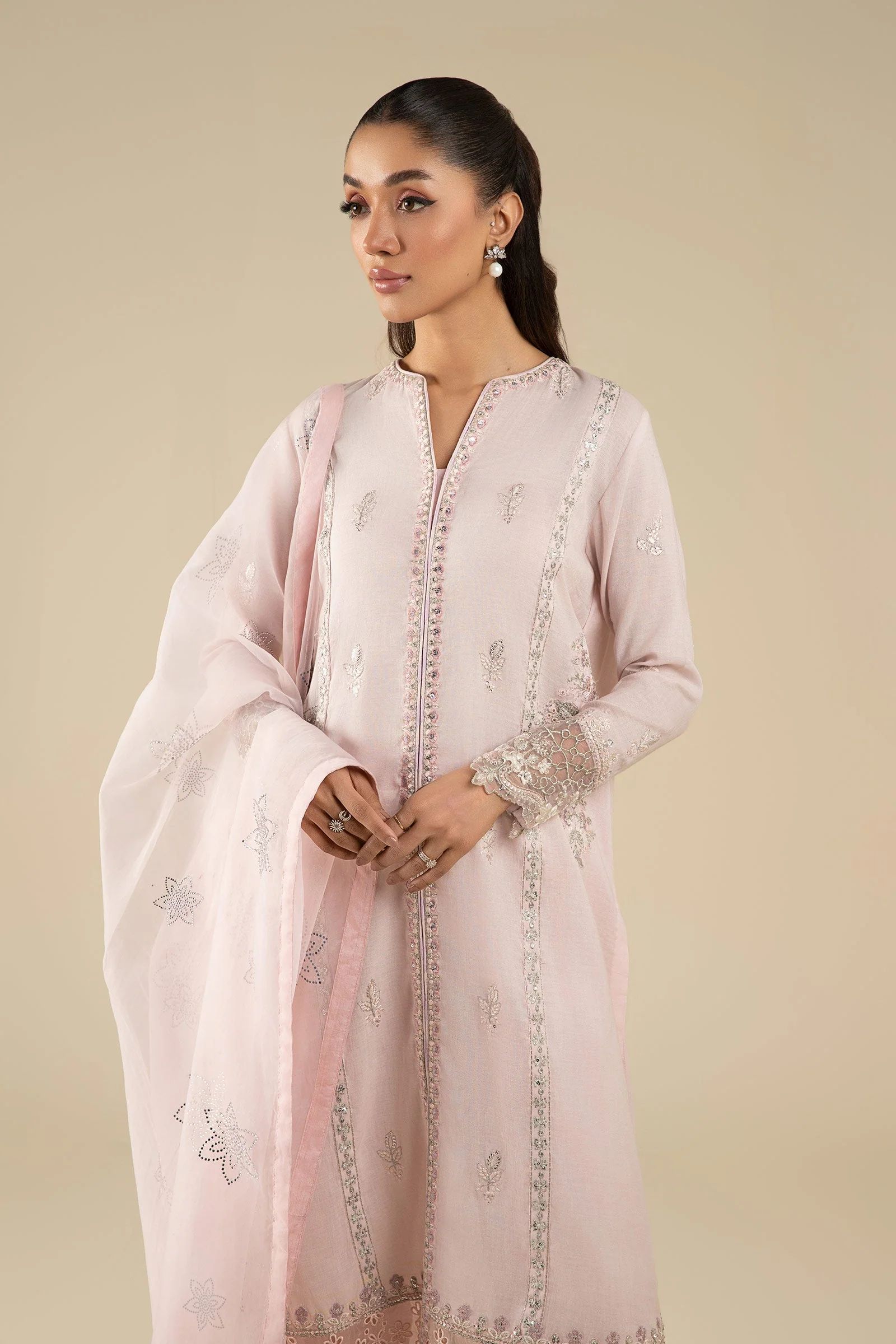 3 Pc Embroidered Shimmer Silk Suit - Image 3