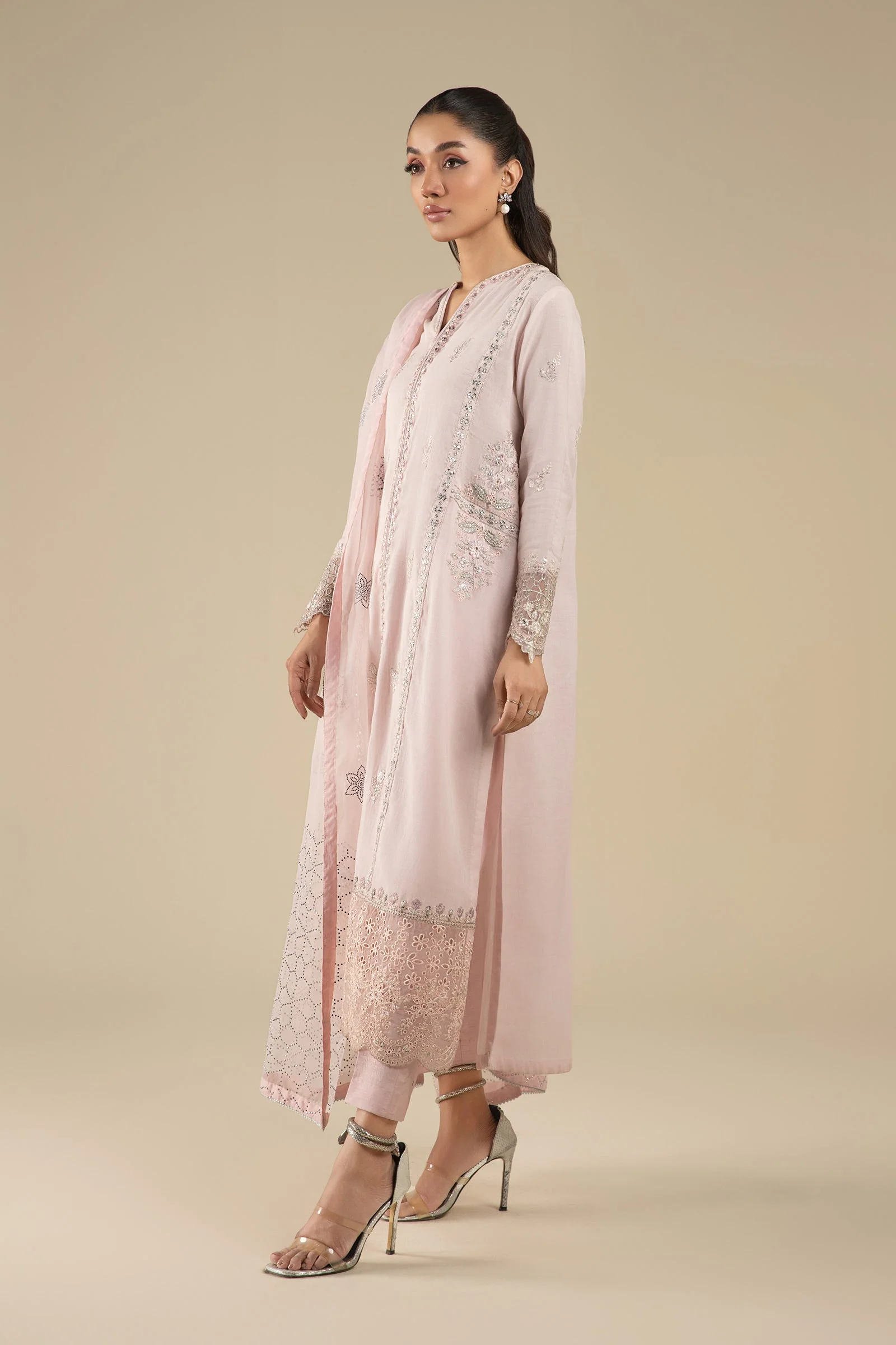 3 Pc Embroidered Shimmer Silk Suit - Image 5