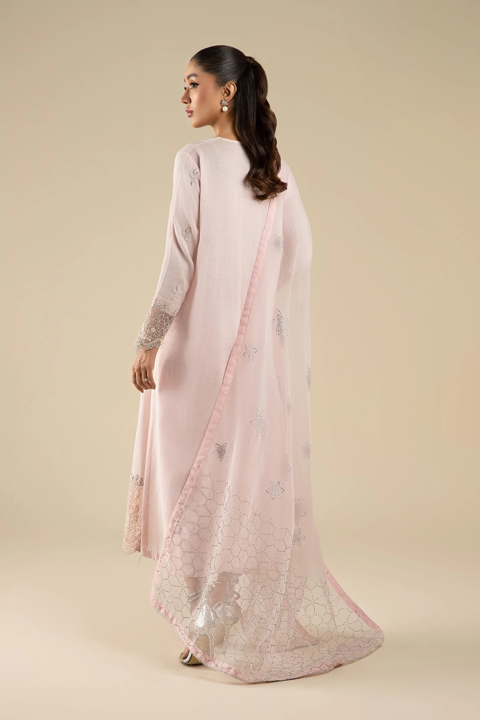 3 Pc Embroidered Shimmer Silk Suit - Image 6