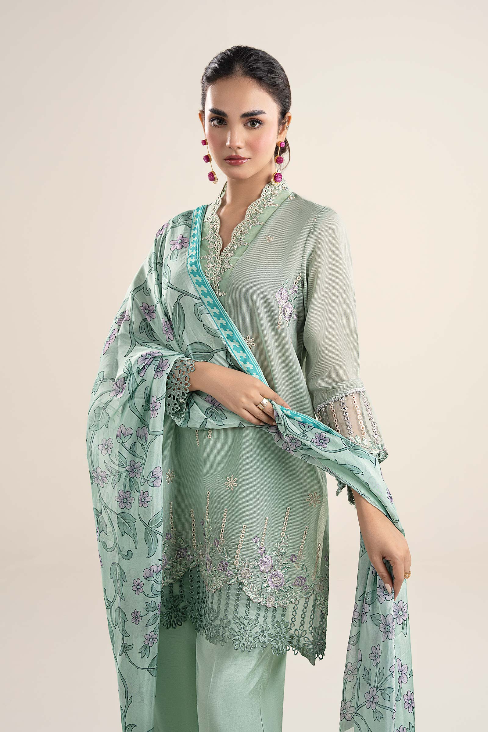 3 Pc Embroidered Lurex Pinstripe Suit - Image 2