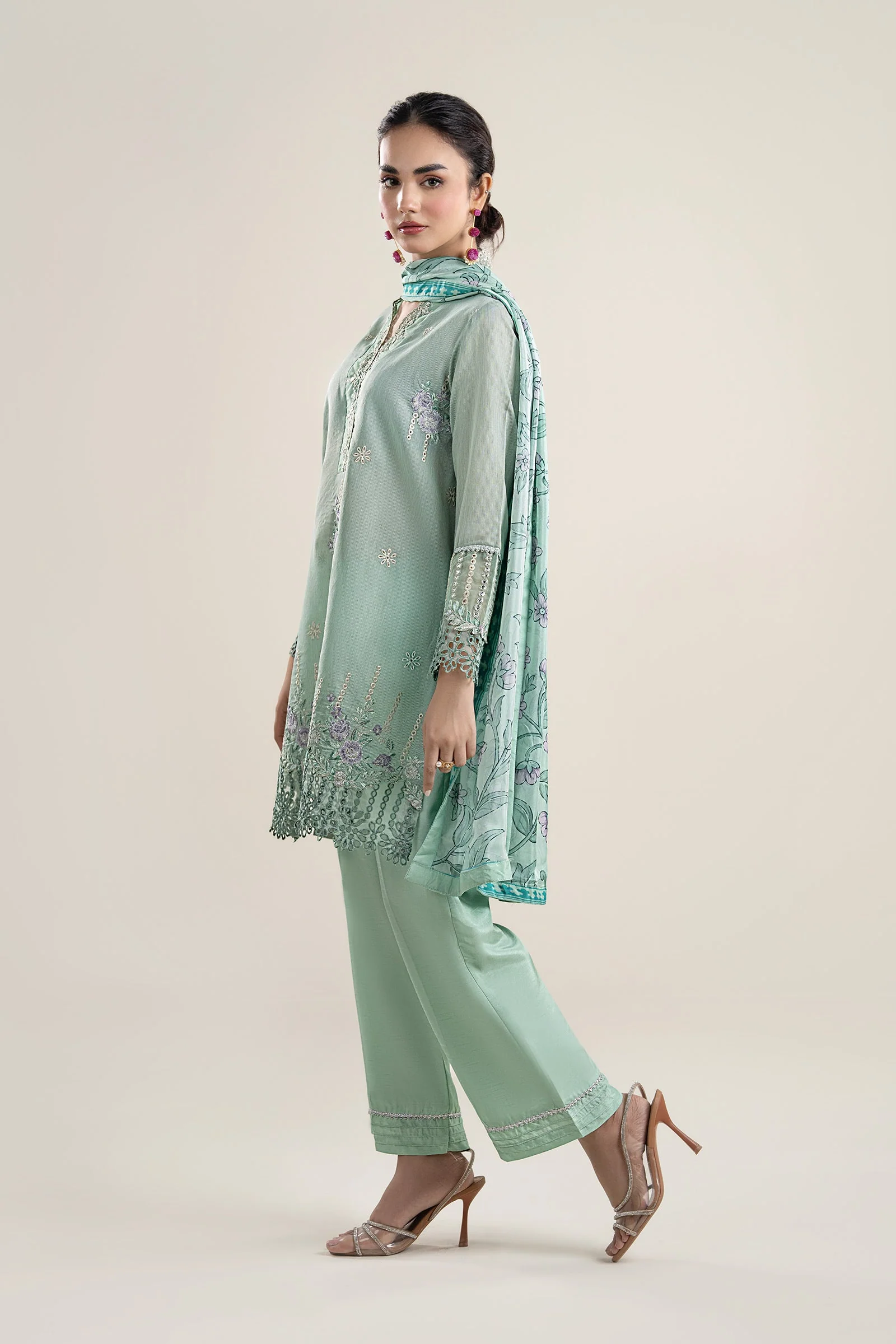 3 Pc Embroidered Lurex Pinstripe Suit - Image 4