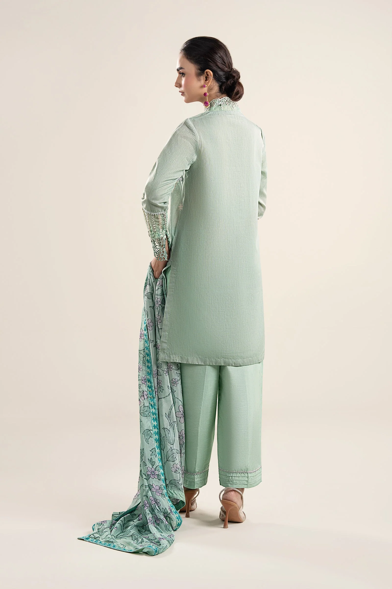 3 Pc Embroidered Lurex Pinstripe Suit - Image 5