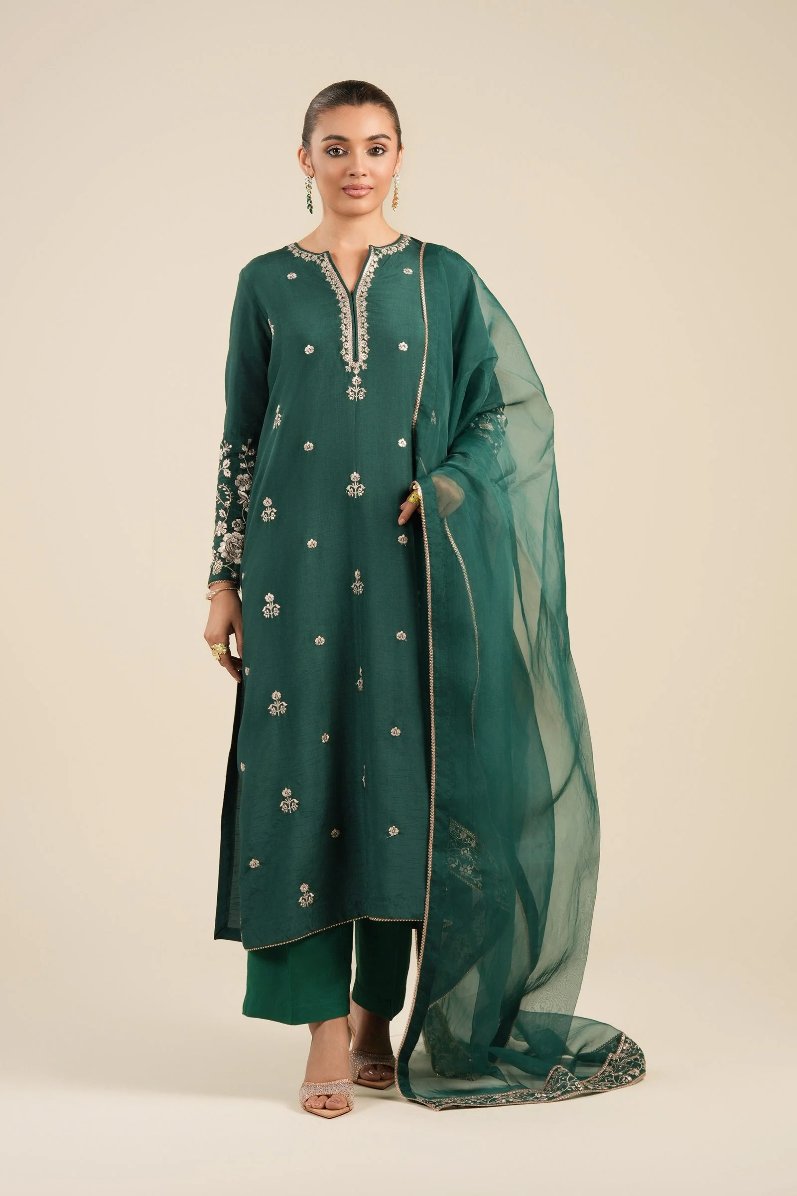 2 Pc Embroidered Bamberg Raw Silk Suit