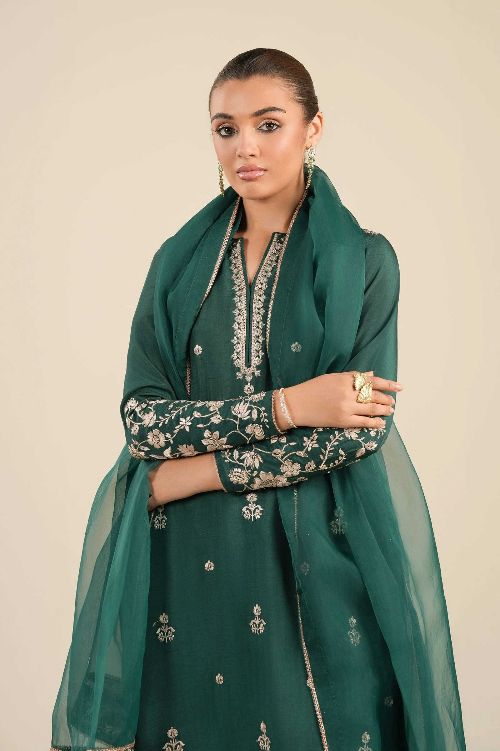 2 Pc Embroidered Bamberg Raw Silk Suit - Image 2
