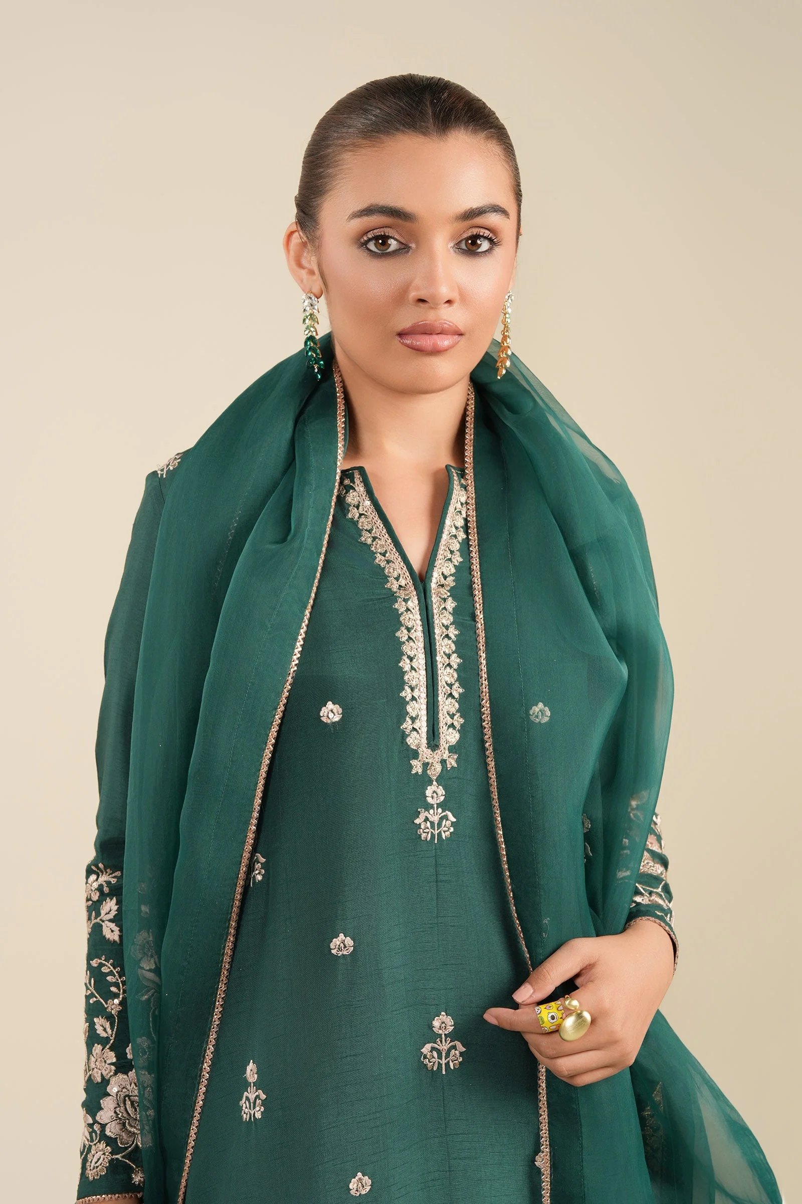 2 Pc Embroidered Bamberg Raw Silk Suit - Image 3