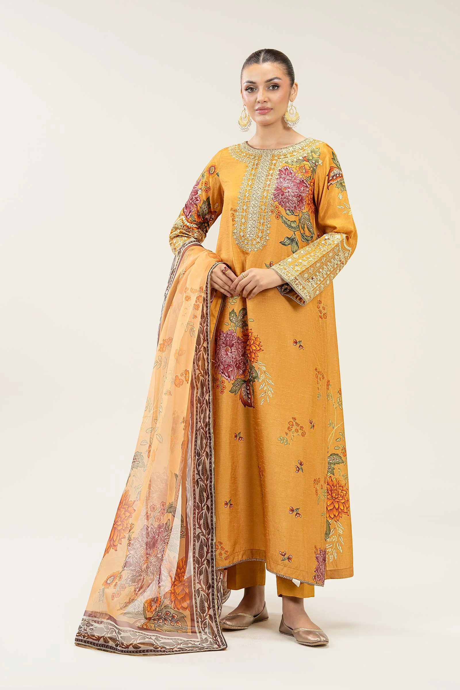 2 Pc Embroidered Bamberg Raw Silk Suit