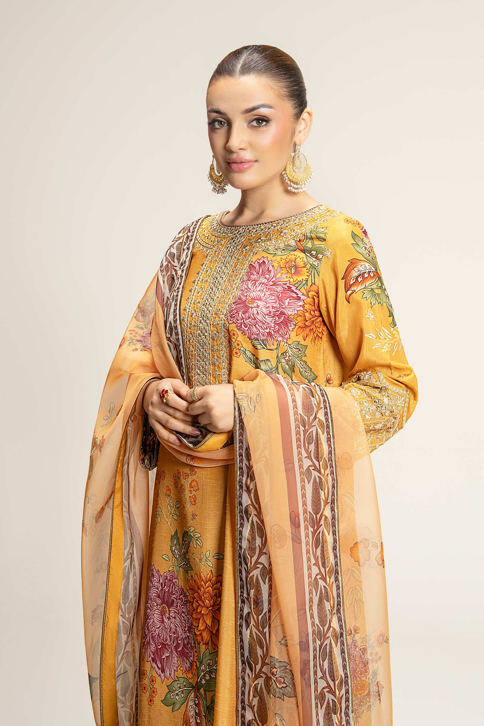 2 Pc Embroidered Bamberg Raw Silk Suit - Image 2