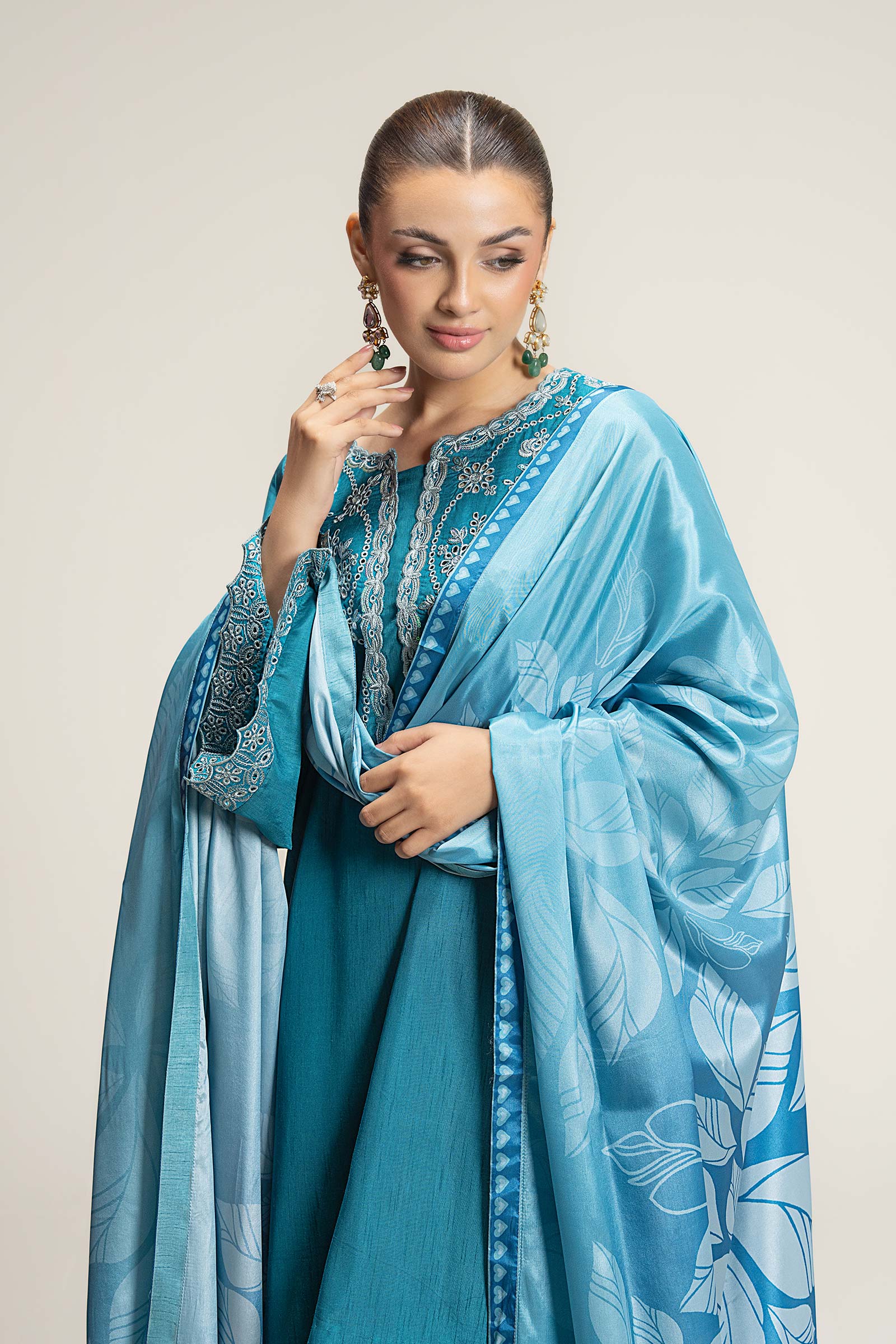 3 Pc Embroidered Bamberg Raw Silk Suit - Image 2