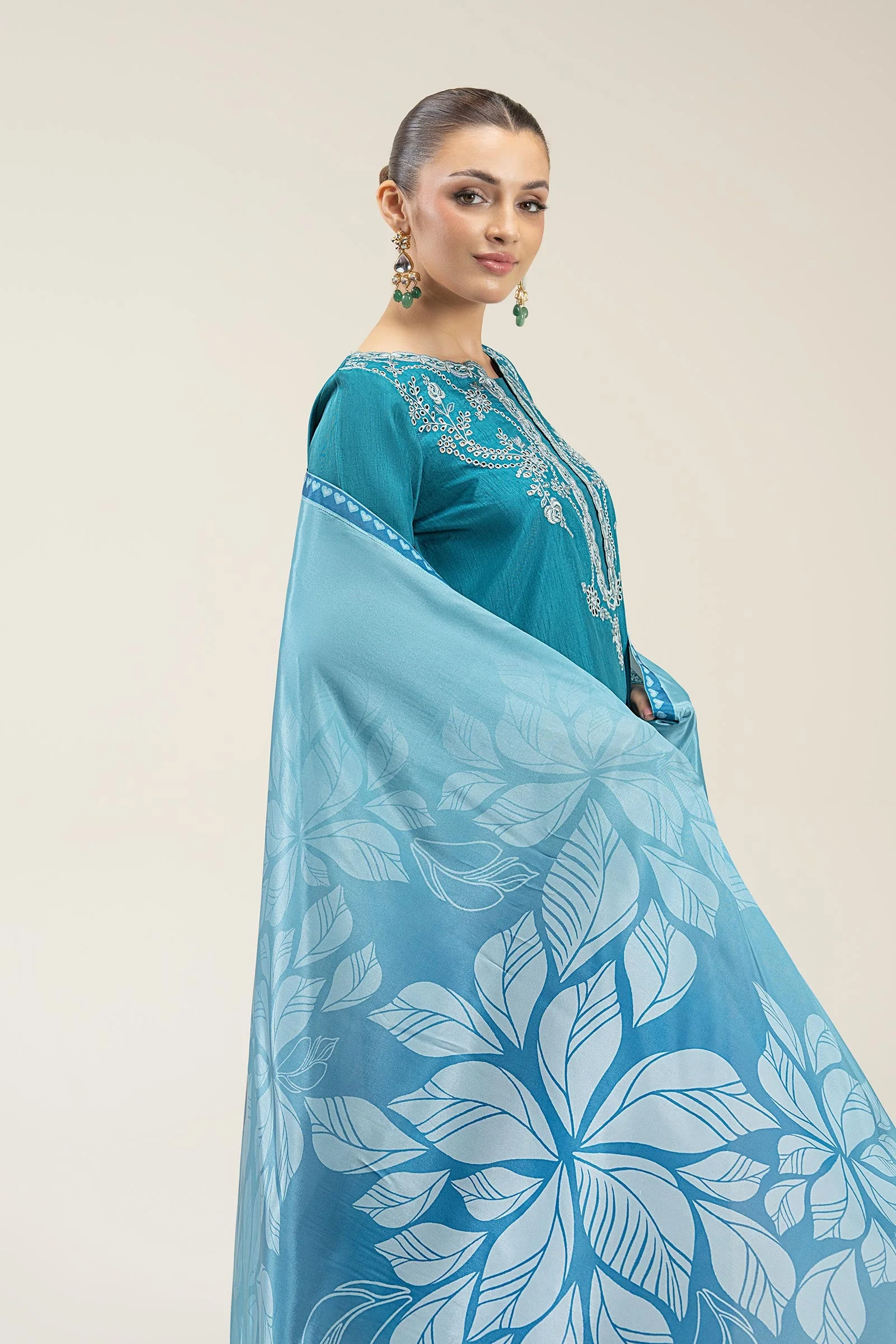 3 Pc Embroidered Bamberg Raw Silk Suit - Image 3