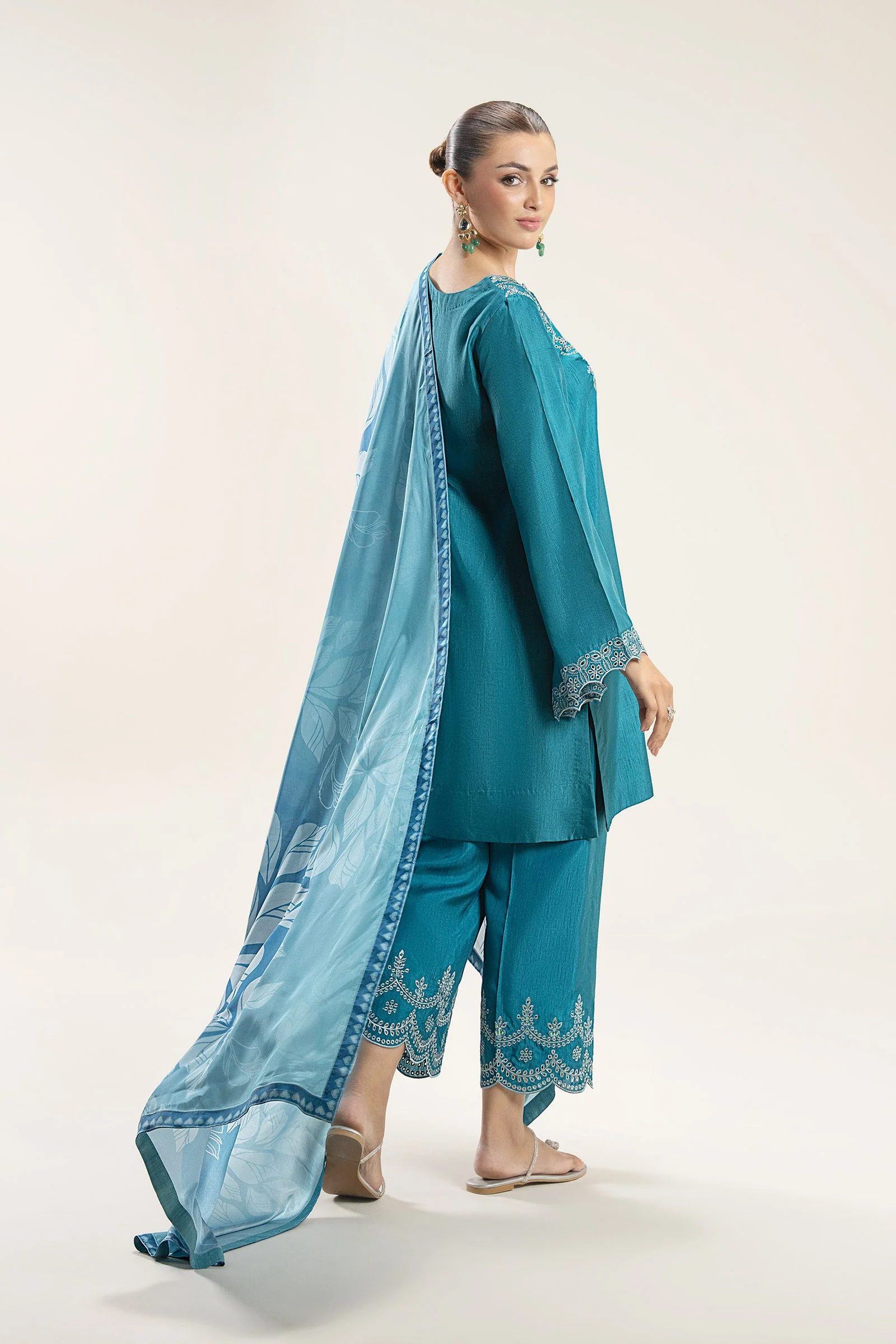 3 Pc Embroidered Bamberg Raw Silk Suit - Image 5