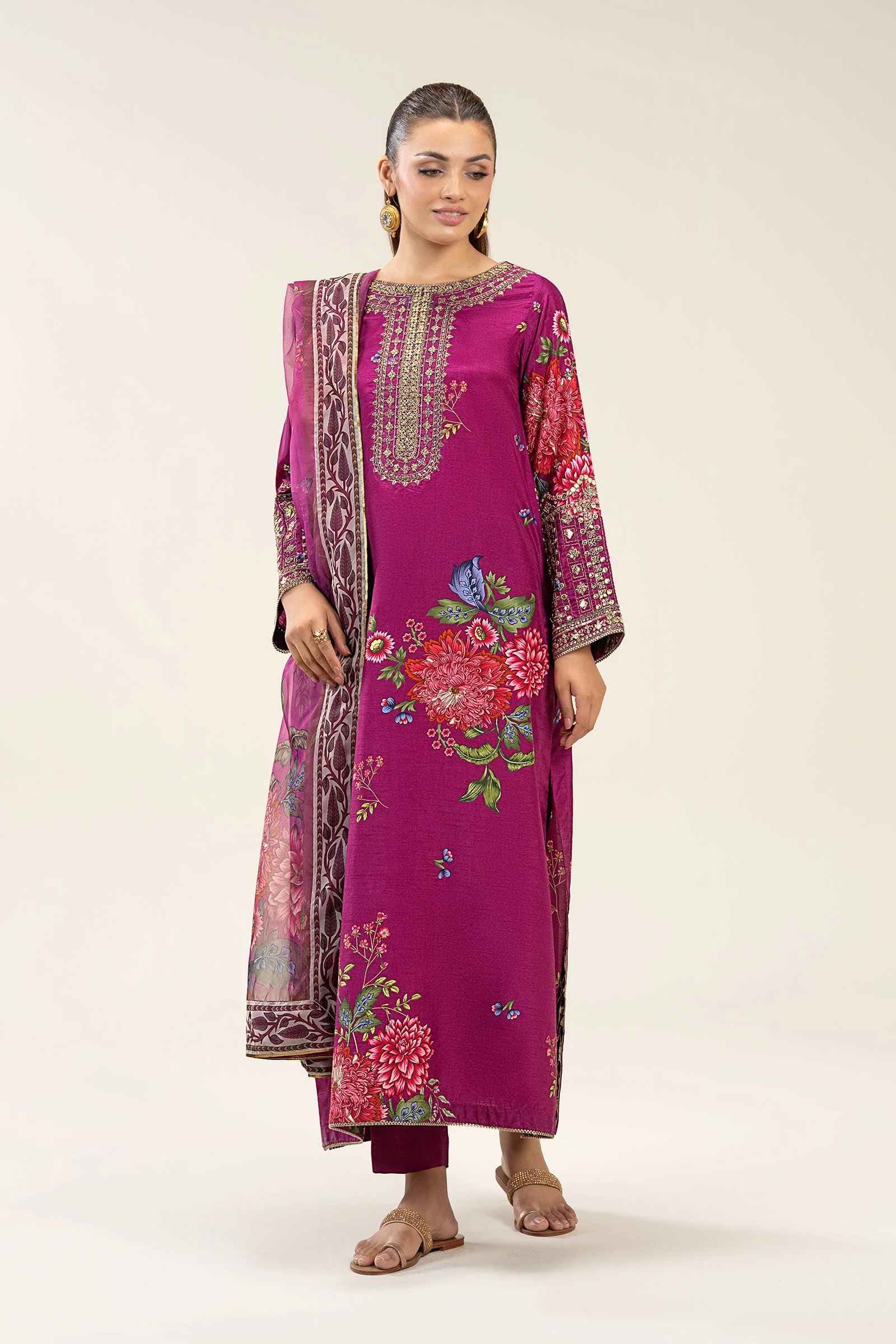 2 Pc Embroidered Bamberg Raw Silk Suit