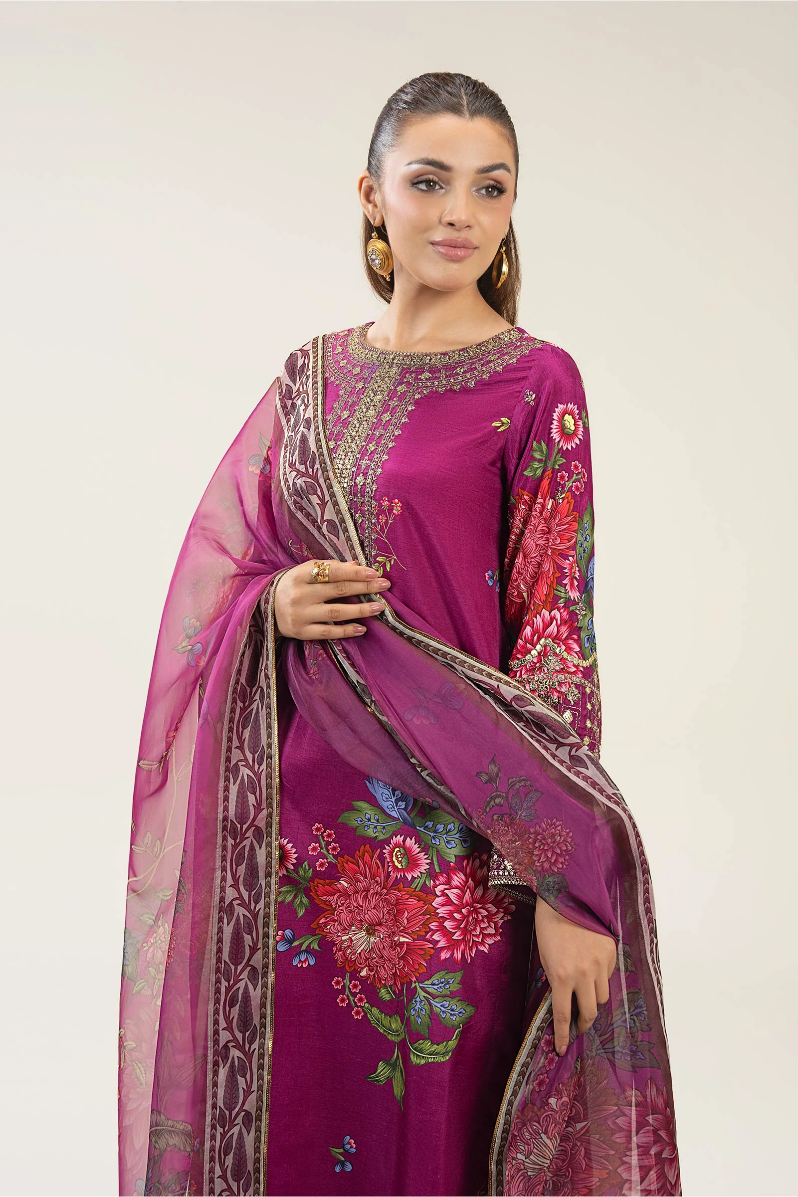 2 Pc Embroidered Bamberg Raw Silk Suit - Image 2