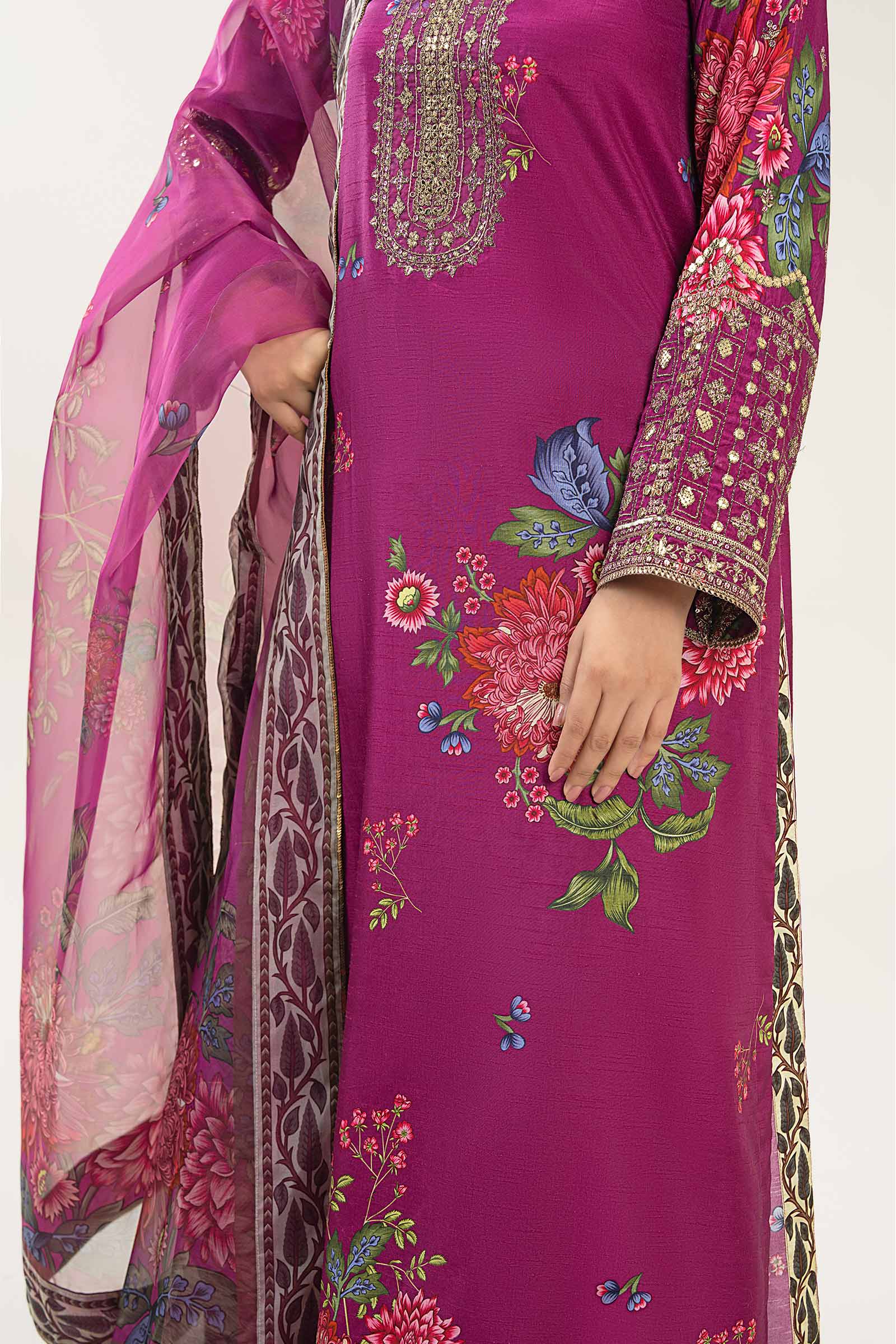 2 Pc Embroidered Bamberg Raw Silk Suit - Image 3