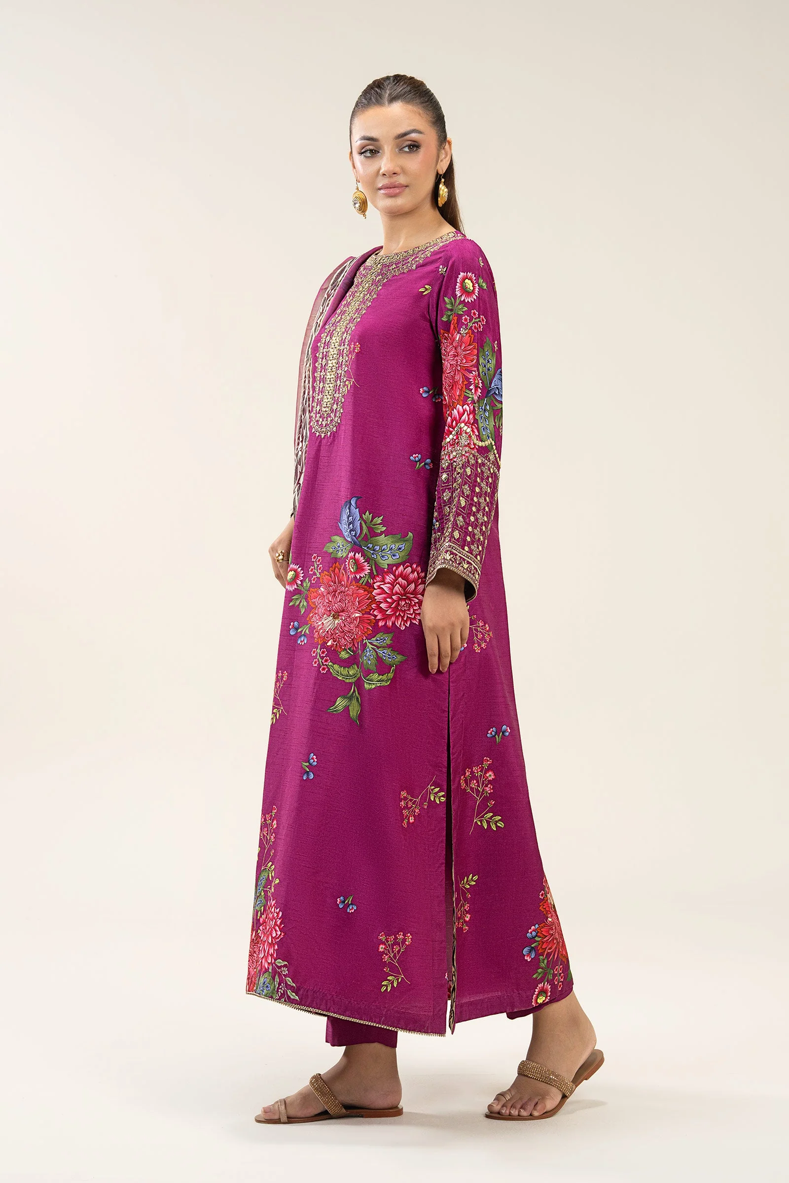 2 Pc Embroidered Bamberg Raw Silk Suit - Image 4