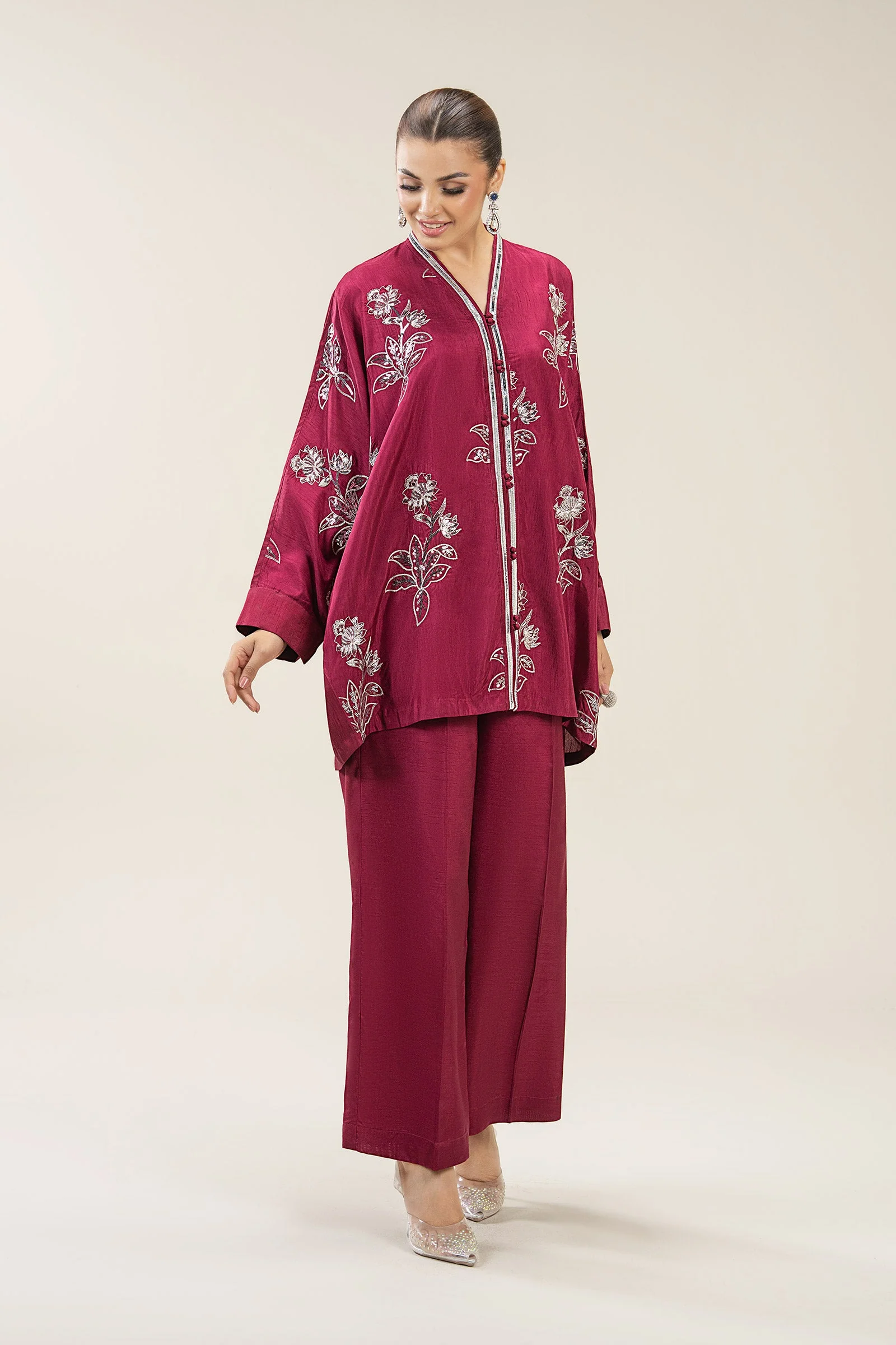 2 Pc Embroidered Bamberg Raw Silk Suit