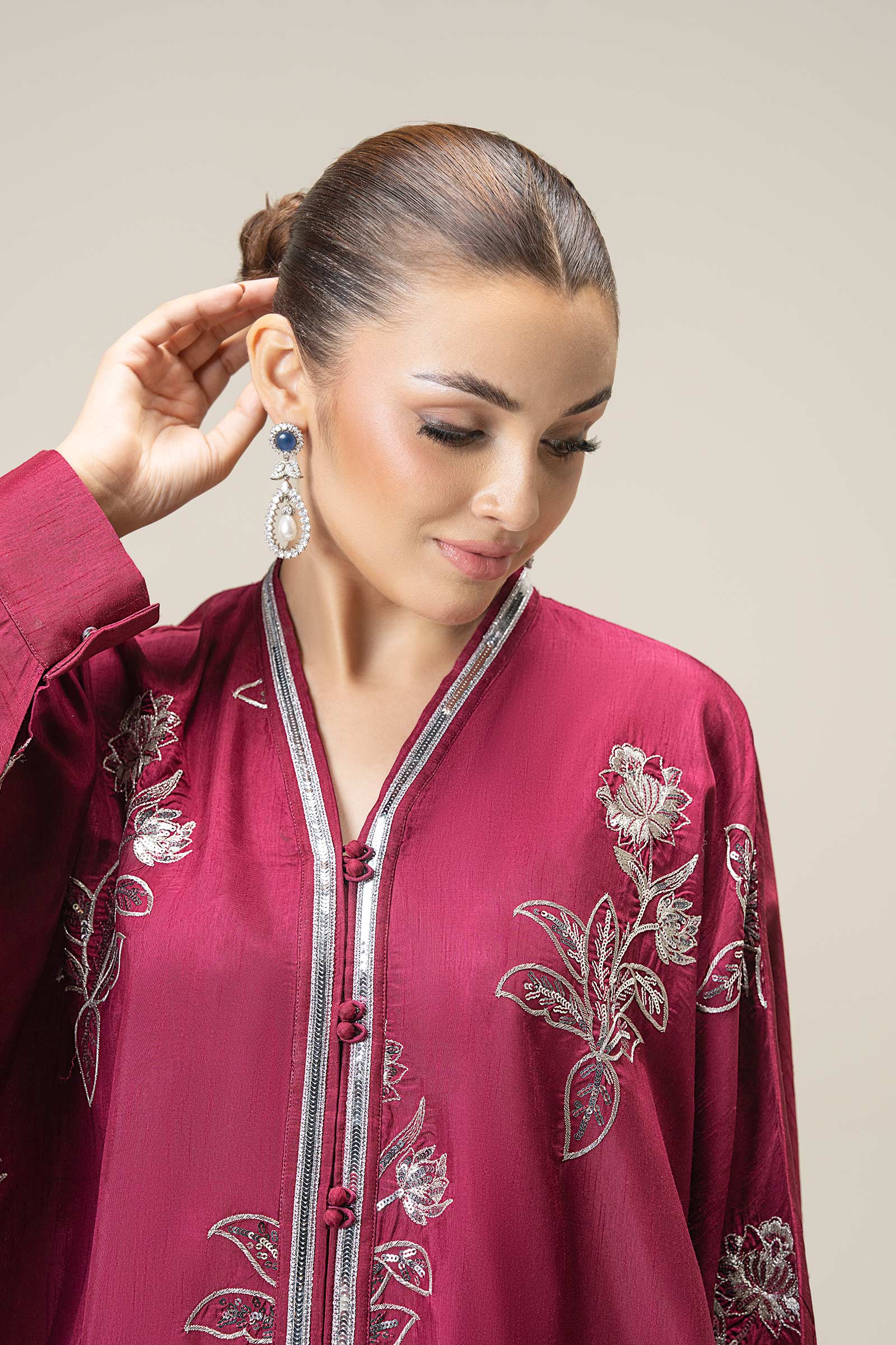 2 Pc Embroidered Bamberg Raw Silk Suit - Image 3
