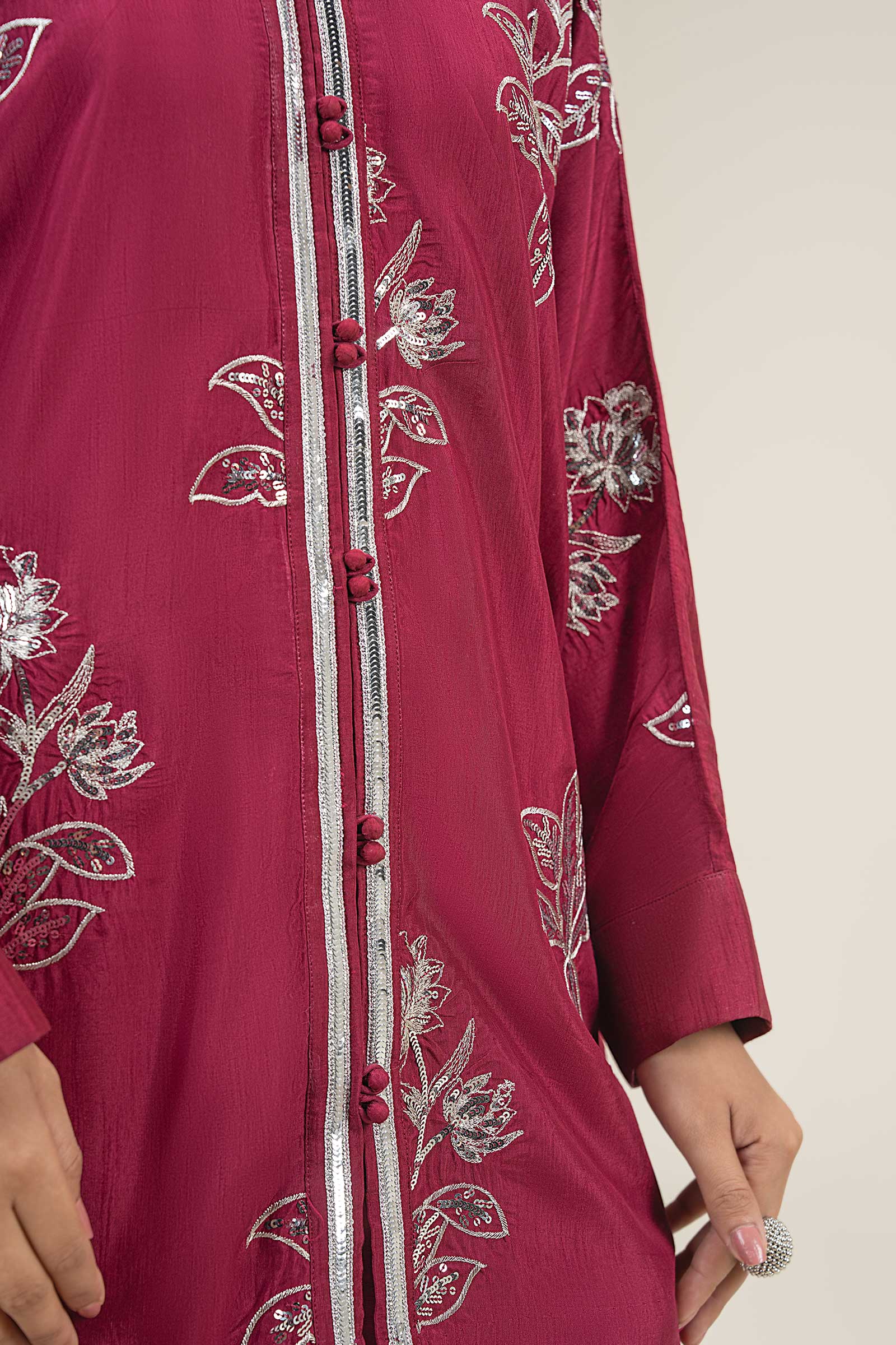 2 Pc Embroidered Bamberg Raw Silk Suit - Image 4