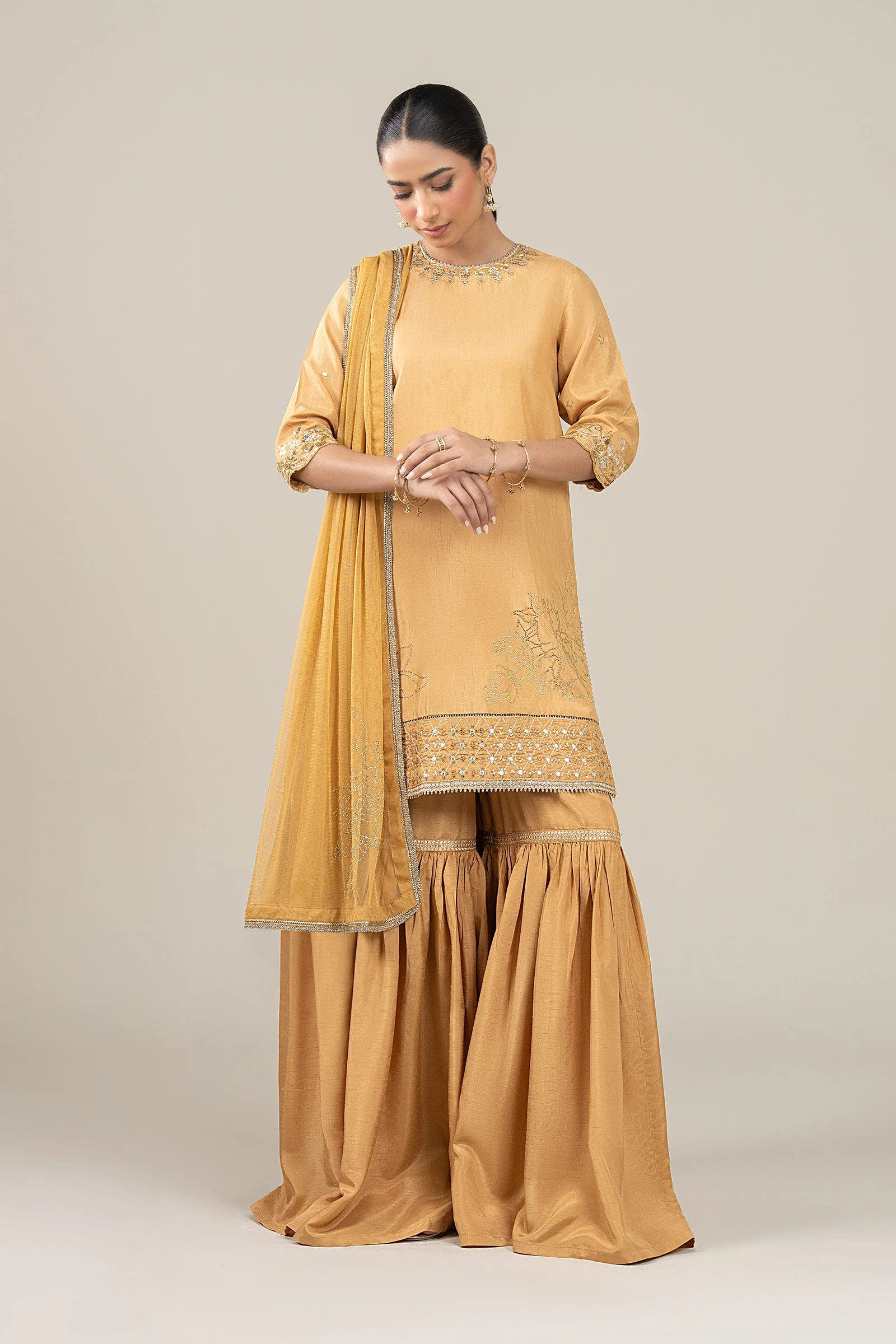 3 Pc Embroidered Bamberg Raw Silk Suit