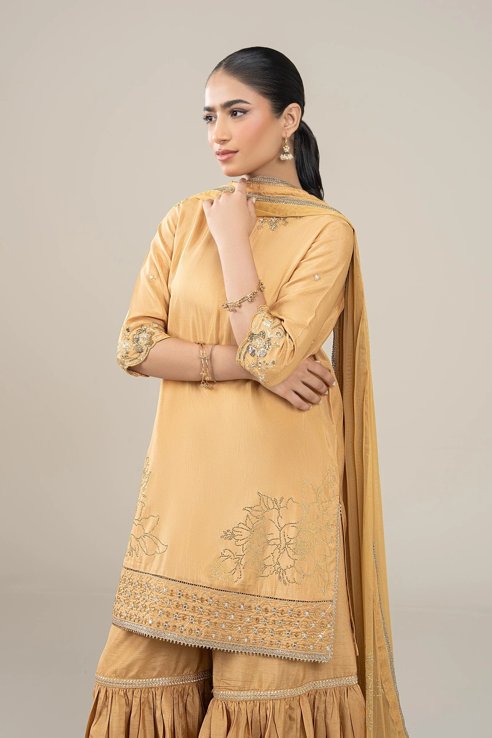 3 Pc Embroidered Bamberg Raw Silk Suit - Image 2