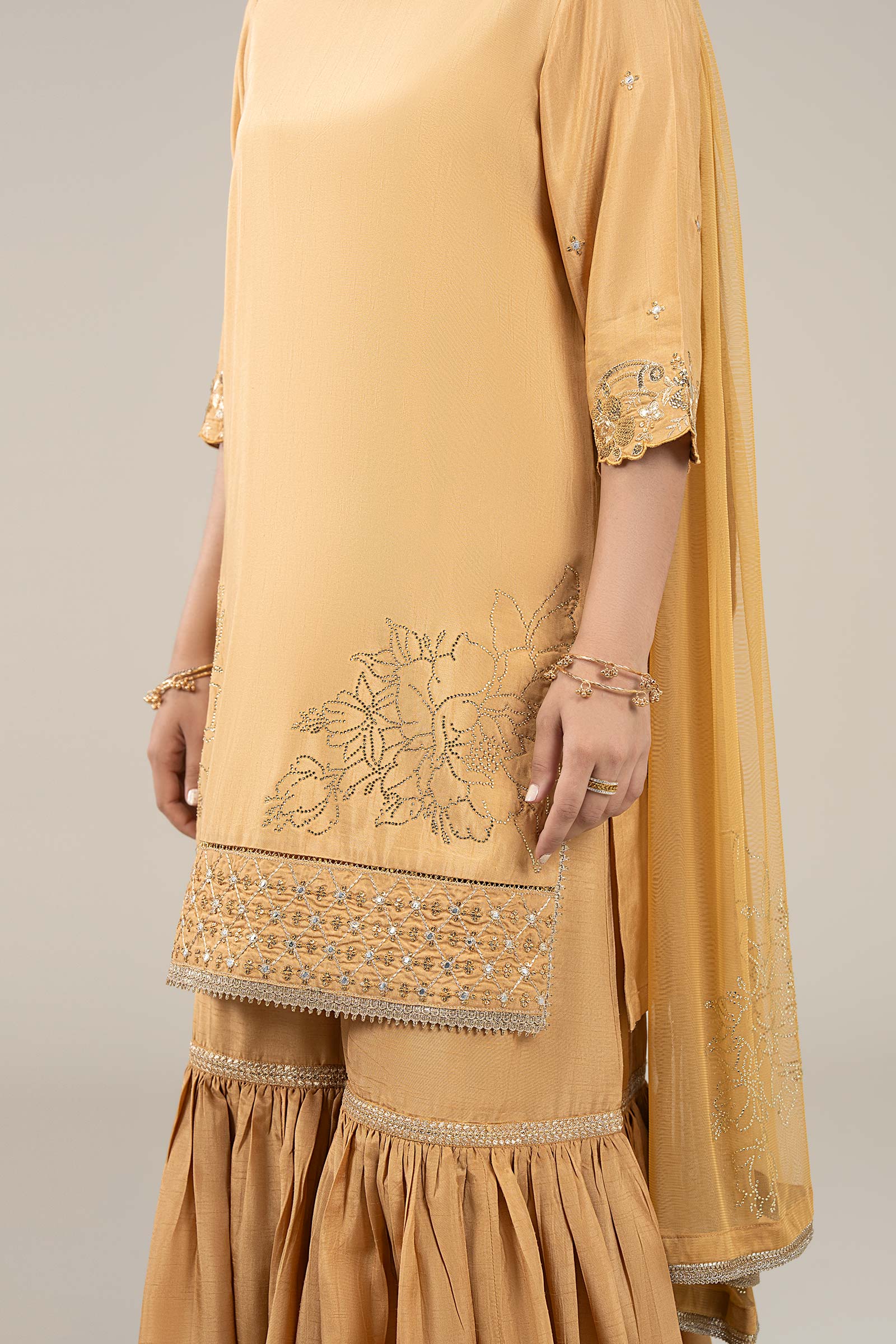 3 Pc Embroidered Bamberg Raw Silk Suit - Image 4