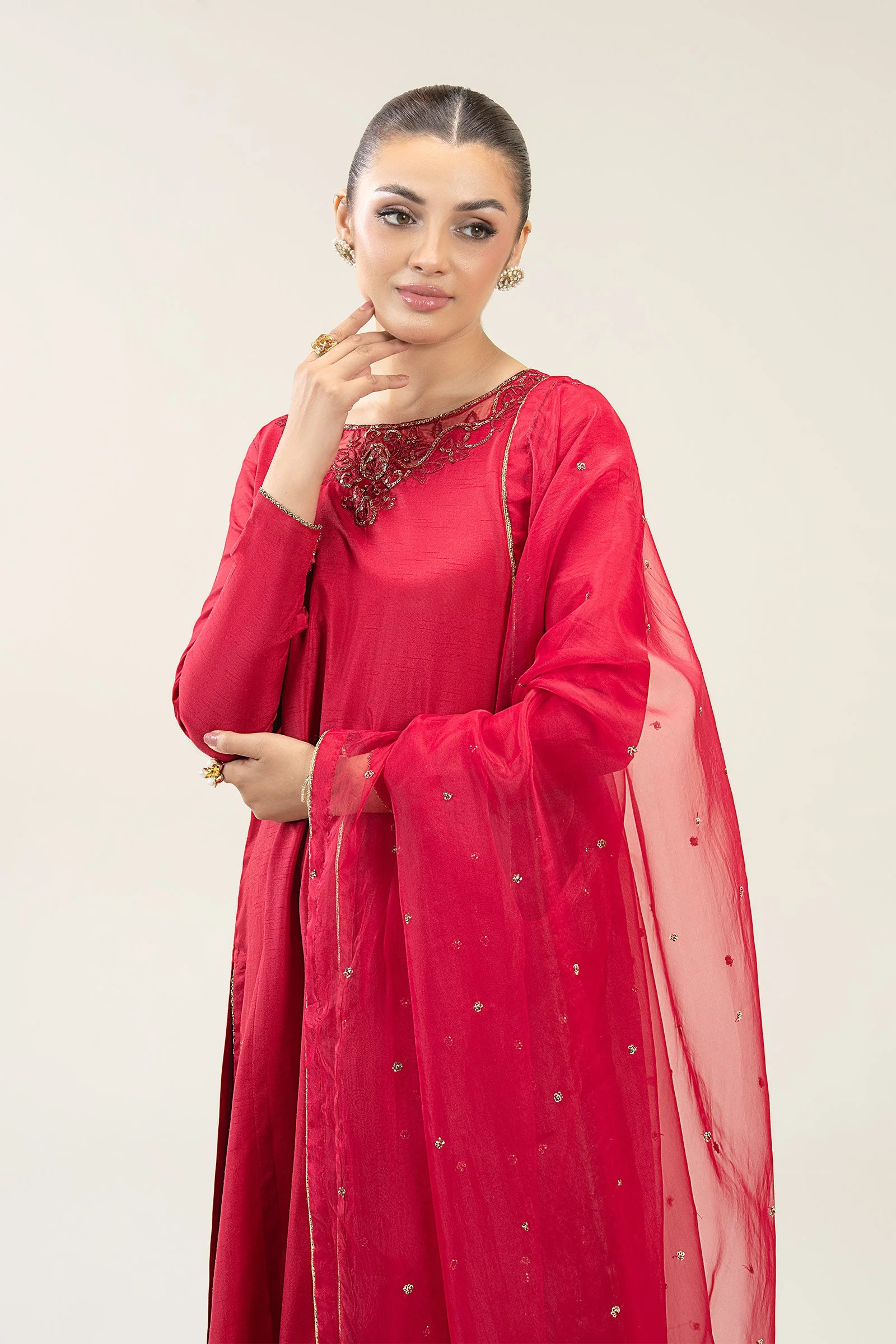 2 Pc Embroidered Bamberg Raw Silk Suit - Image 2