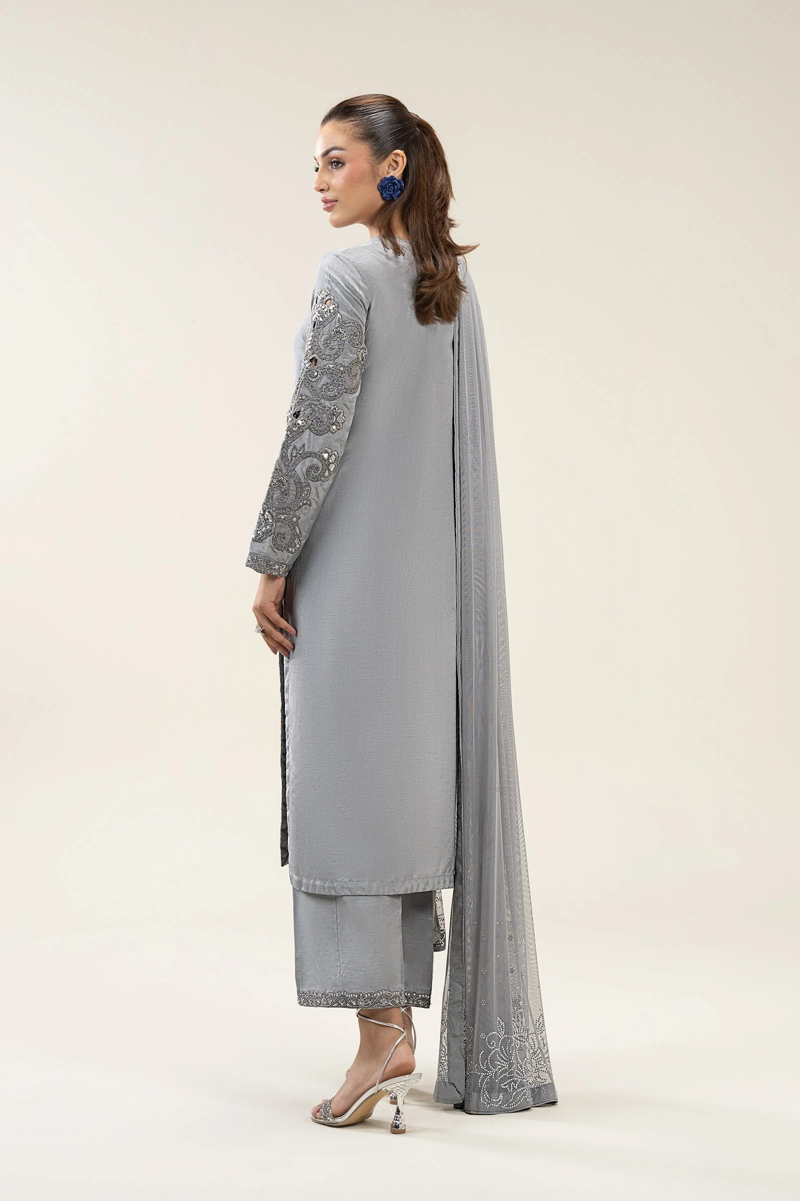 3 Pc Embroidered Bamberg Raw Silk Suit - Image 6