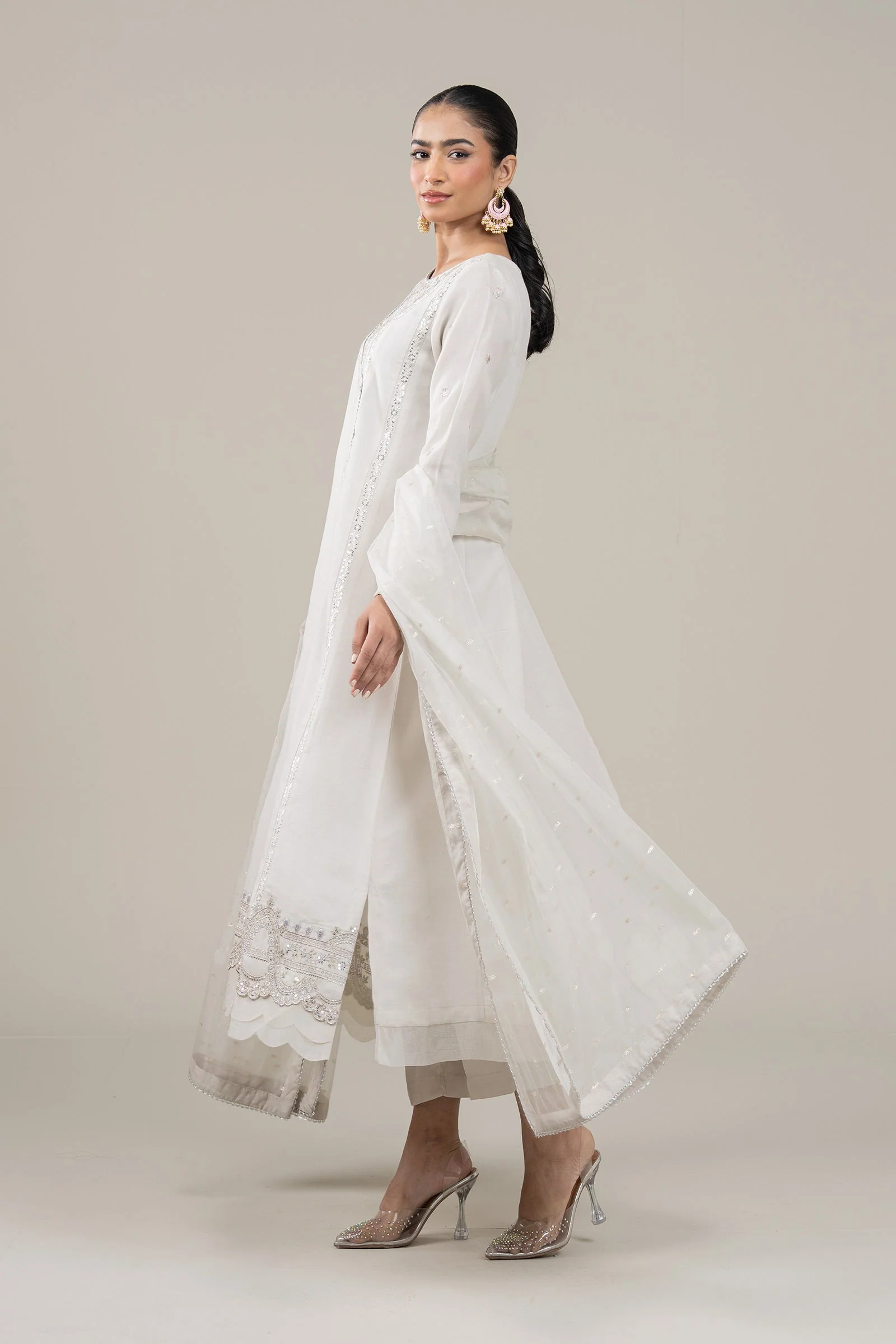 3 Pc Embroidered Shimmer Silk Suit - Image 5