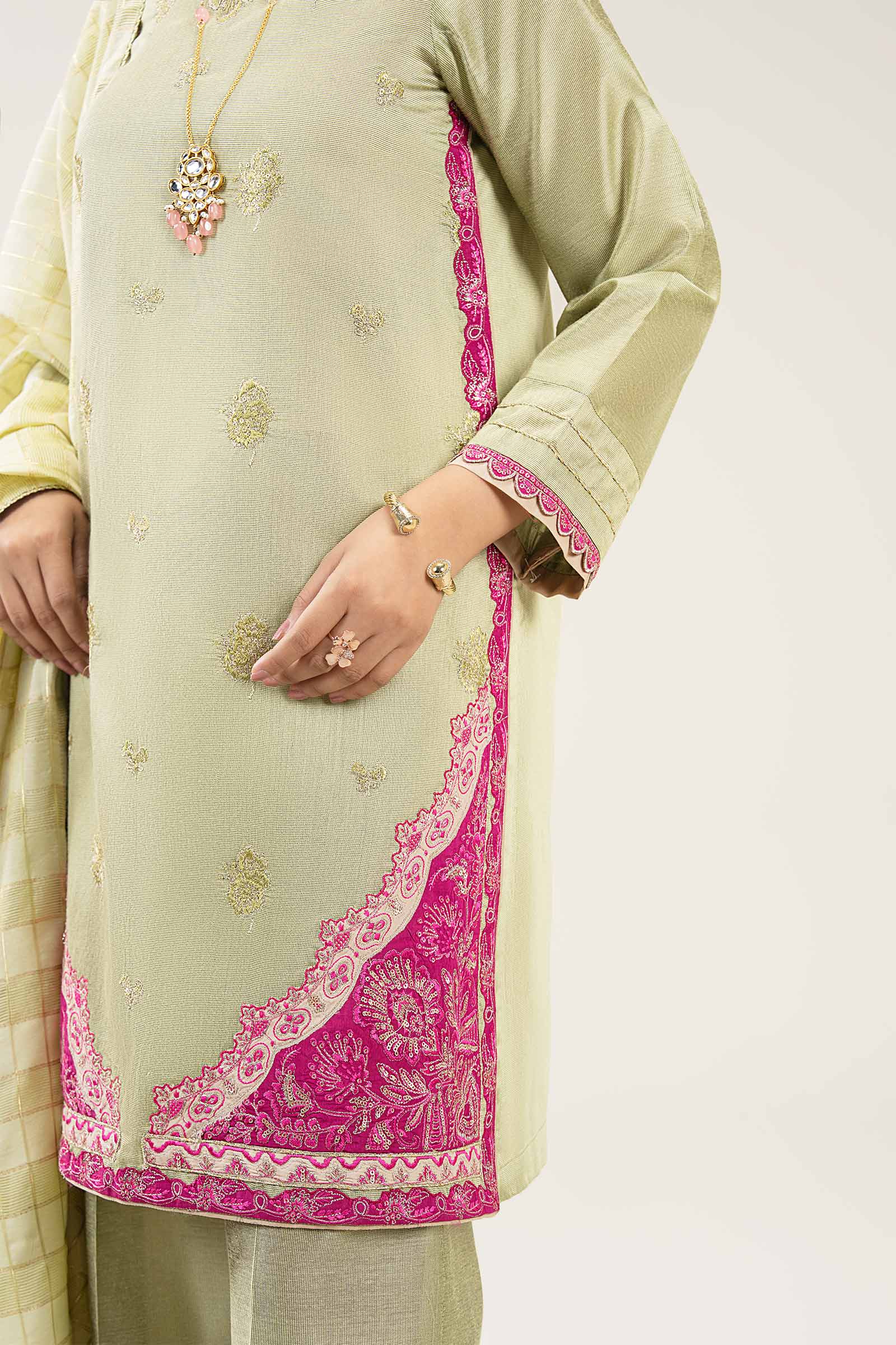 3 Pc Embroidered Two Tone Silk Suit - Image 4
