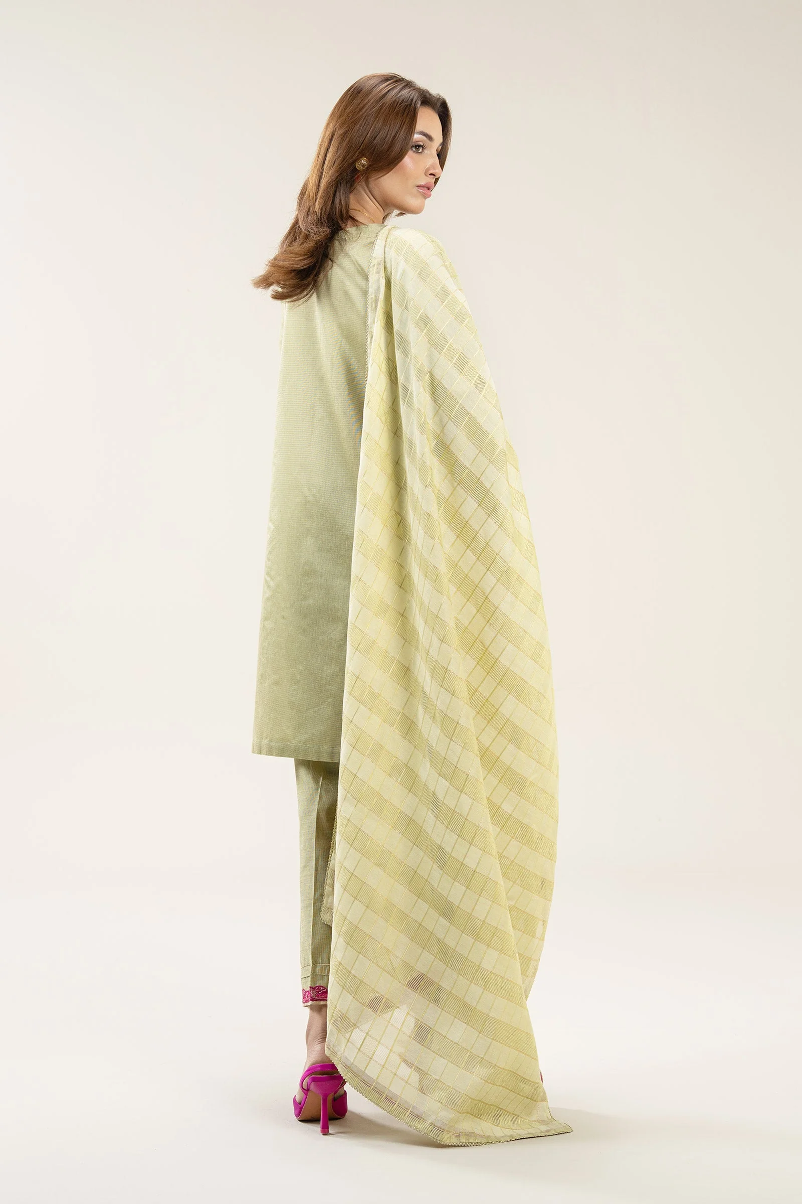 3 Pc Embroidered Two Tone Silk Suit - Image 6