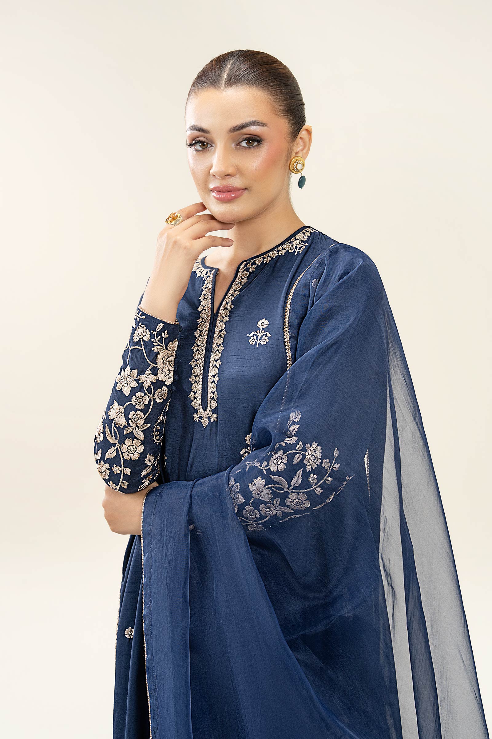 2 Pc Embroidered Bamberg Raw Silk Suit - Image 2