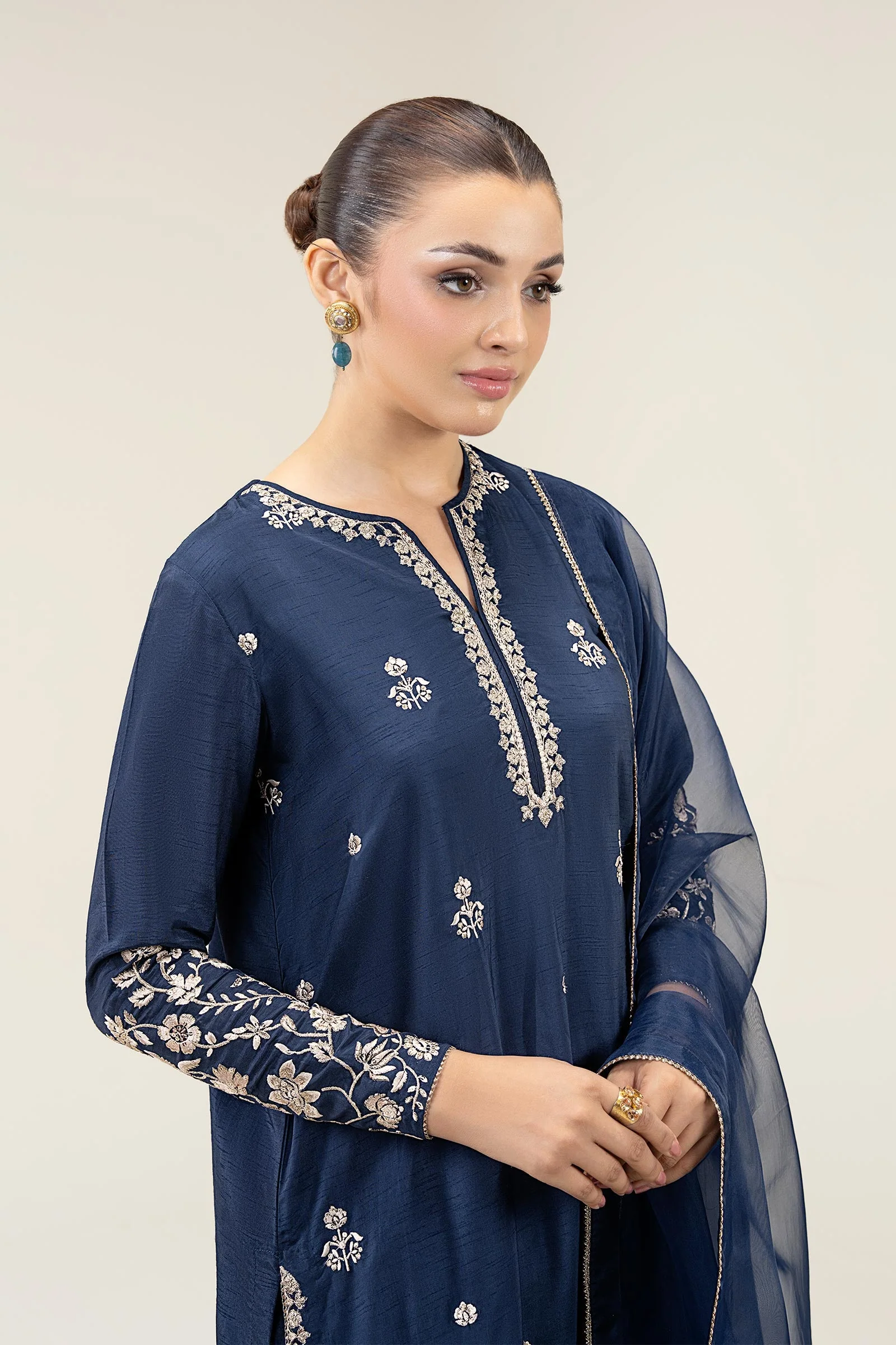 2 Pc Embroidered Bamberg Raw Silk Suit - Image 3