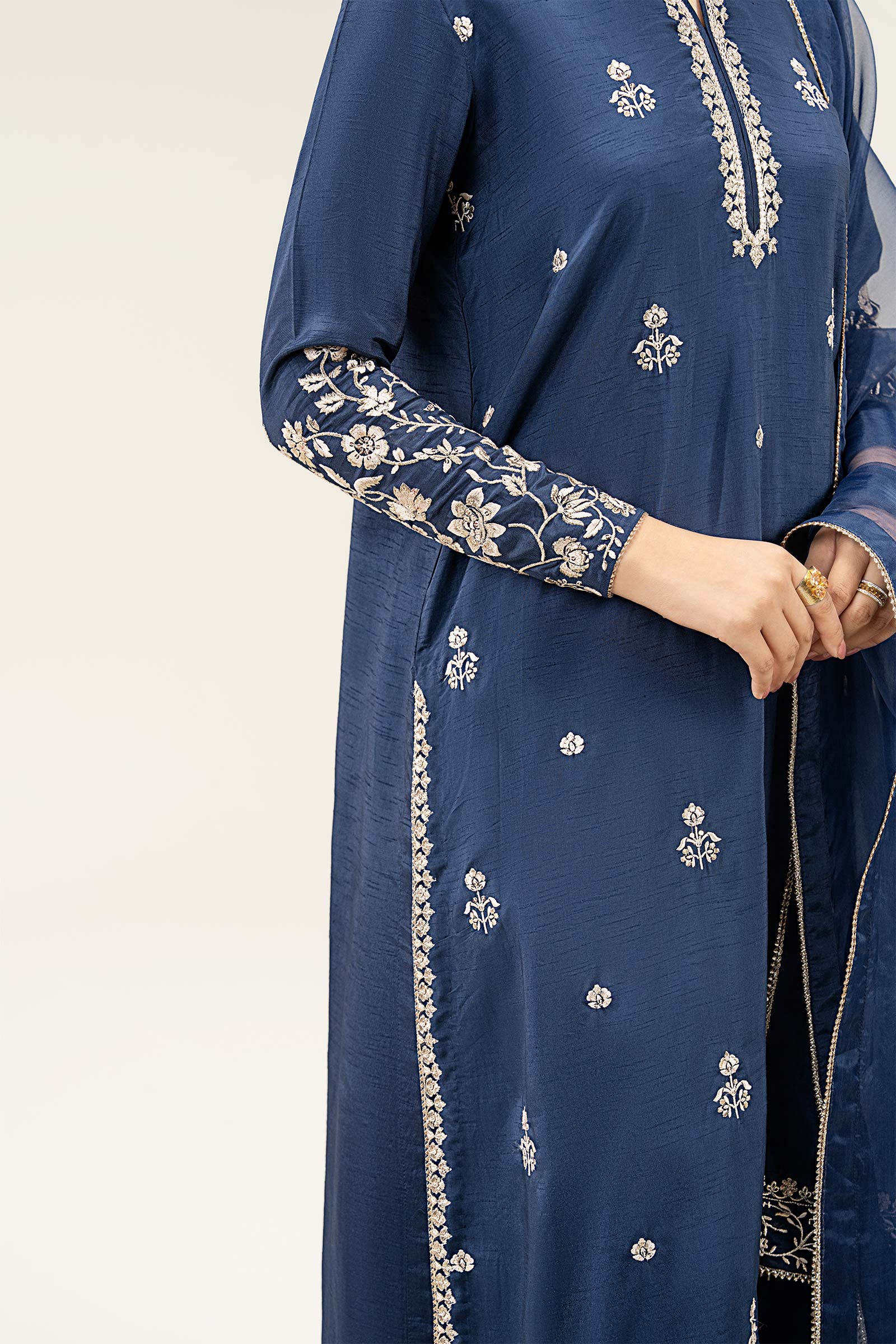 2 Pc Embroidered Bamberg Raw Silk Suit - Image 4