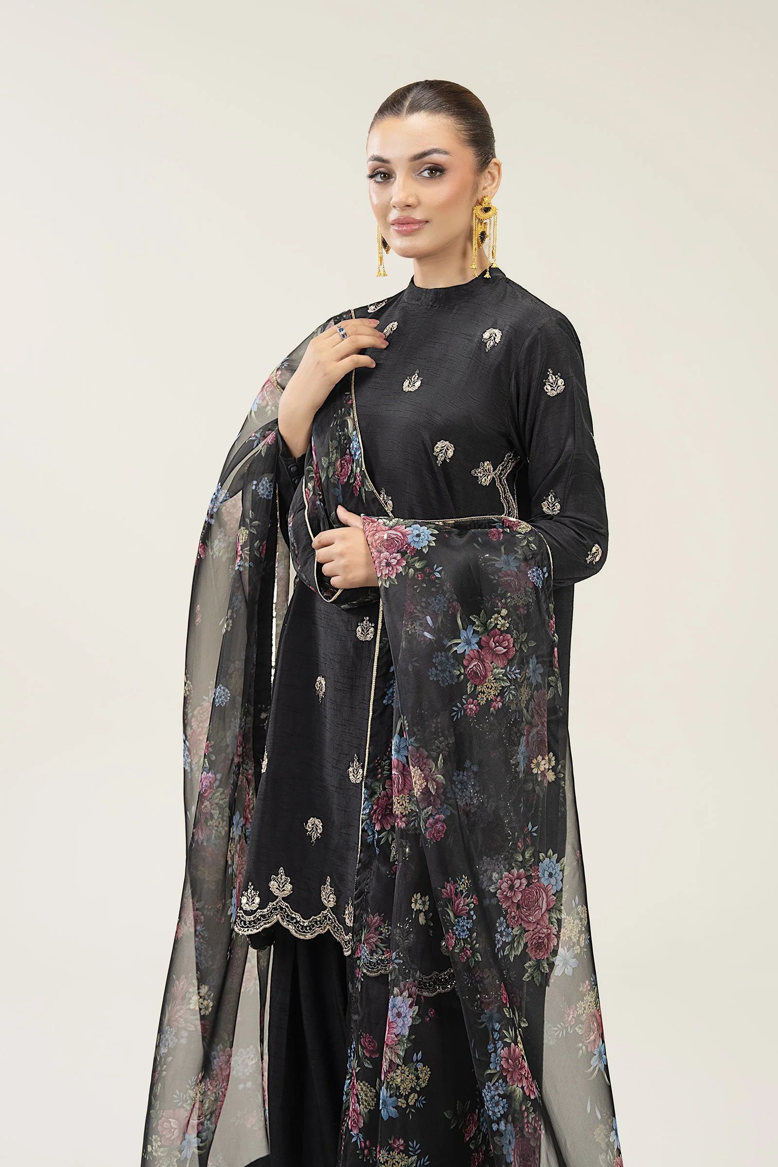 3 Pc Embroidered Bamberg Raw Silk Suit - Image 3