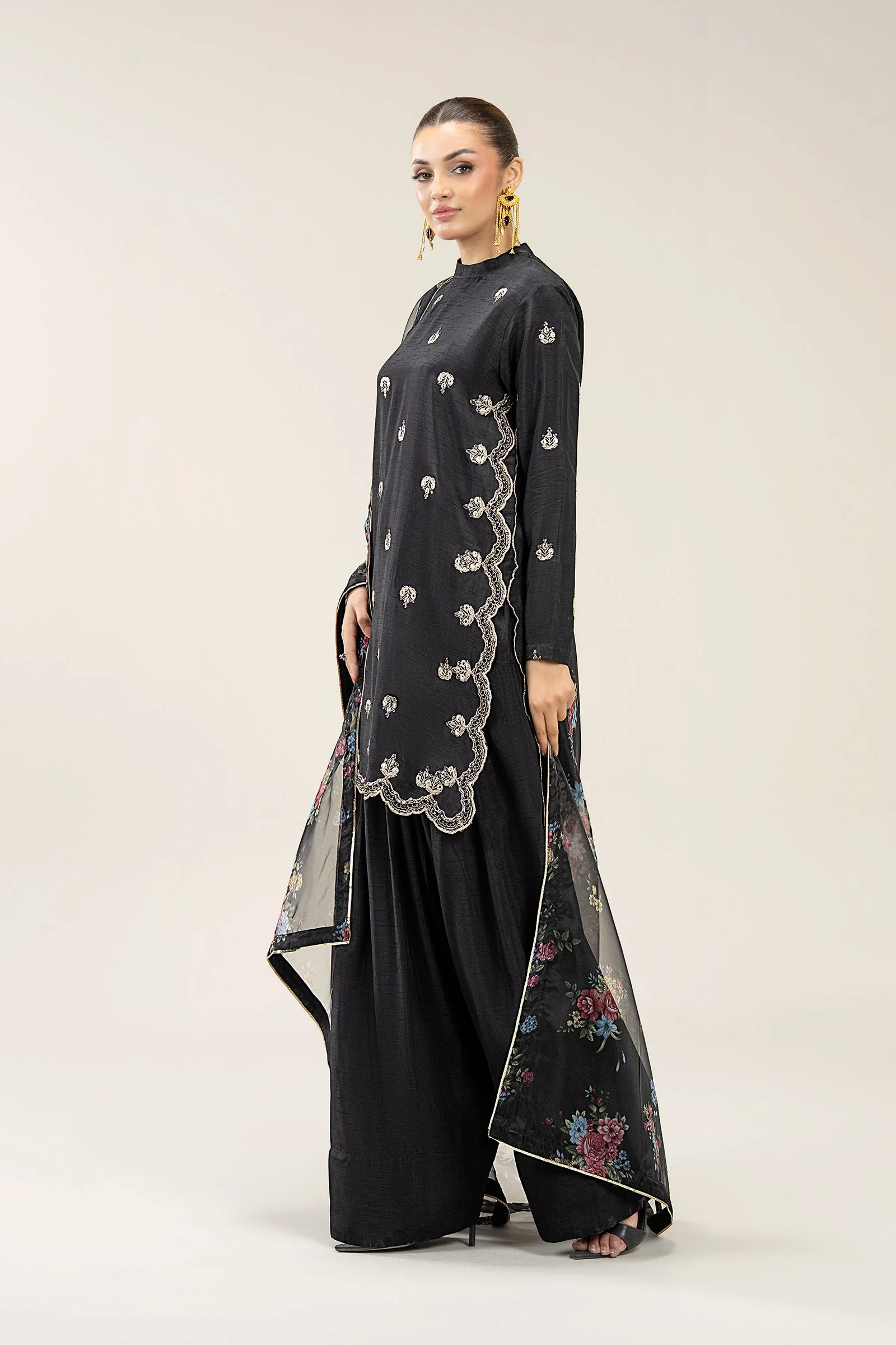 3 Pc Embroidered Bamberg Raw Silk Suit - Image 4