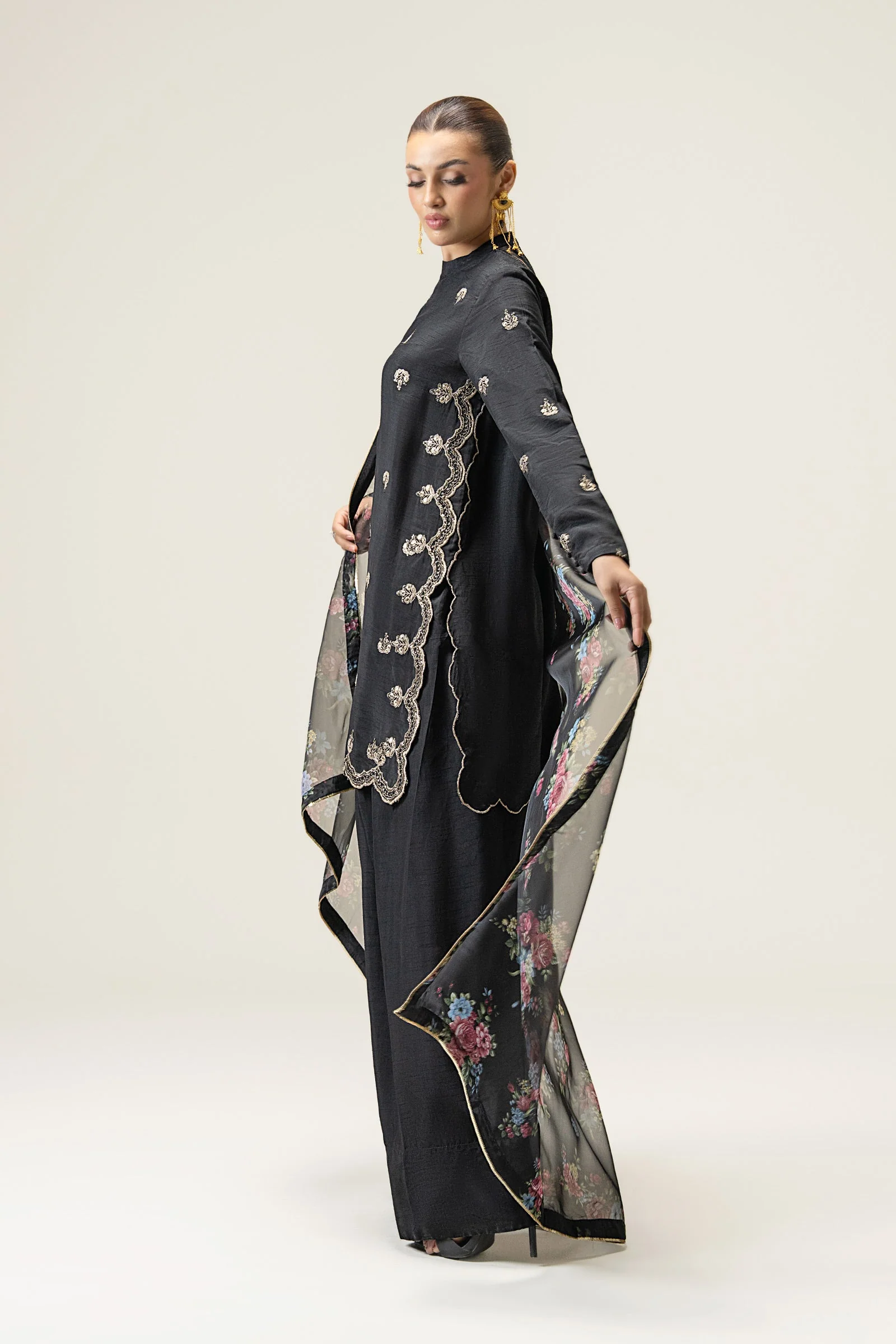 3 Pc Embroidered Bamberg Raw Silk Suit - Image 5