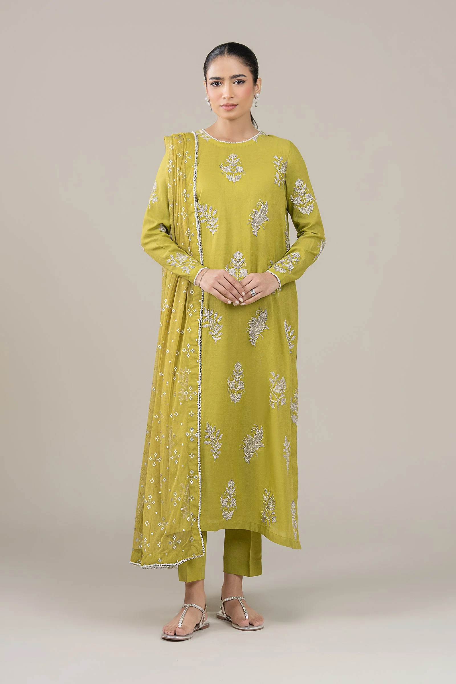 3 Pc Embroidered Shimmer Silk Suit