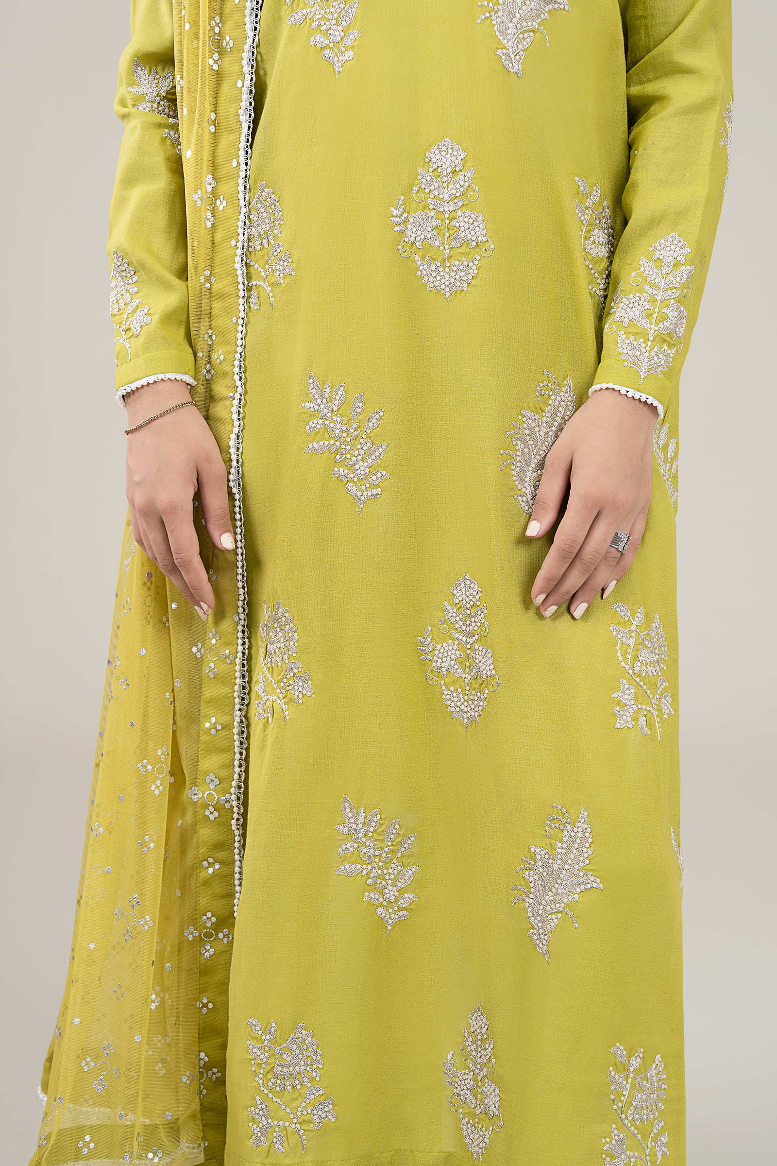 3 Pc Embroidered Shimmer Silk Suit - Image 4