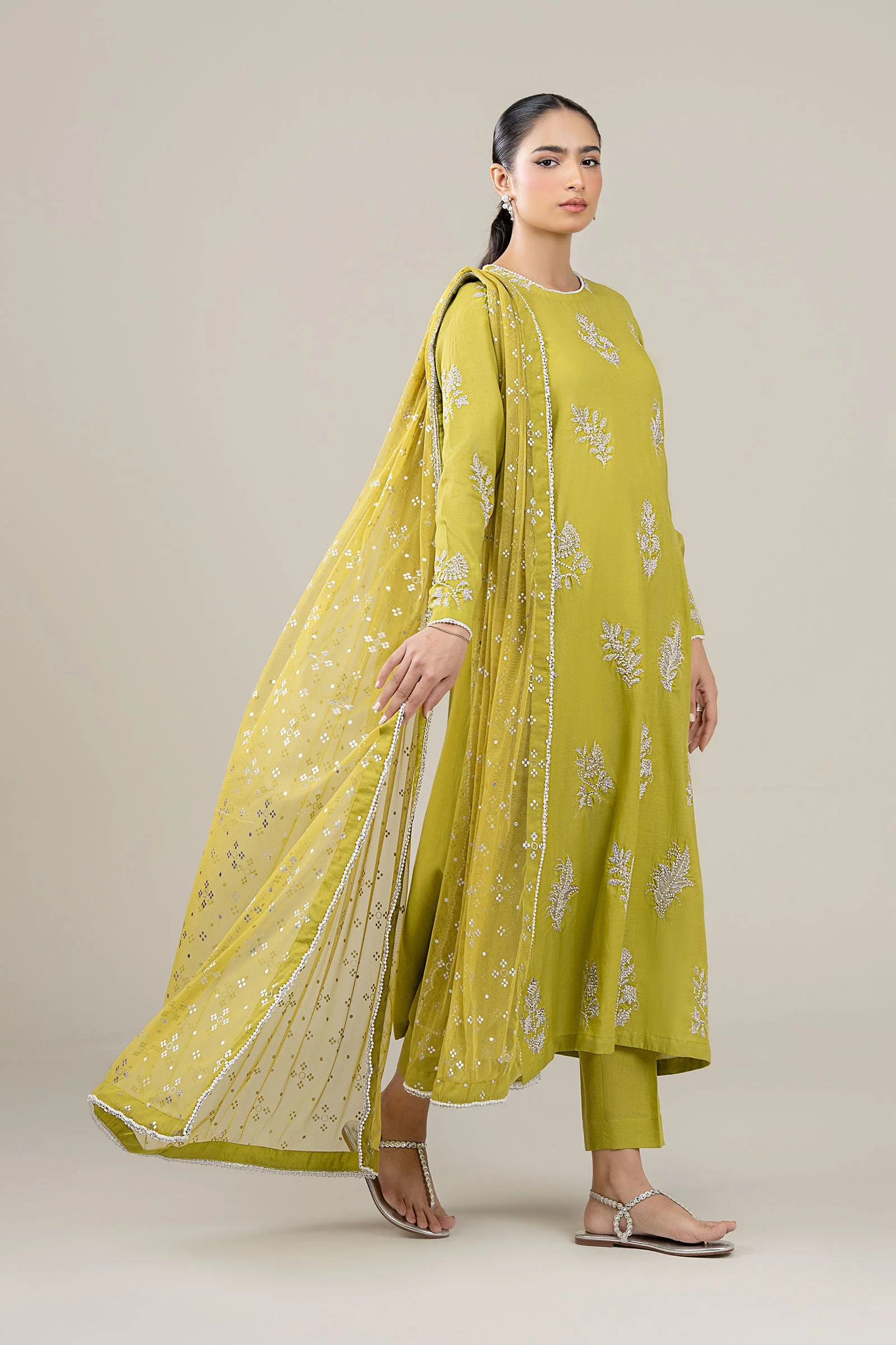 3 Pc Embroidered Shimmer Silk Suit - Image 5