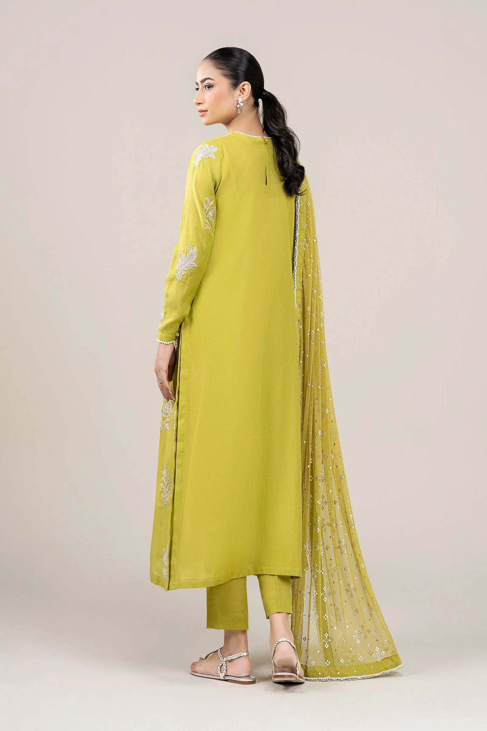 3 Pc Embroidered Shimmer Silk Suit - Image 6