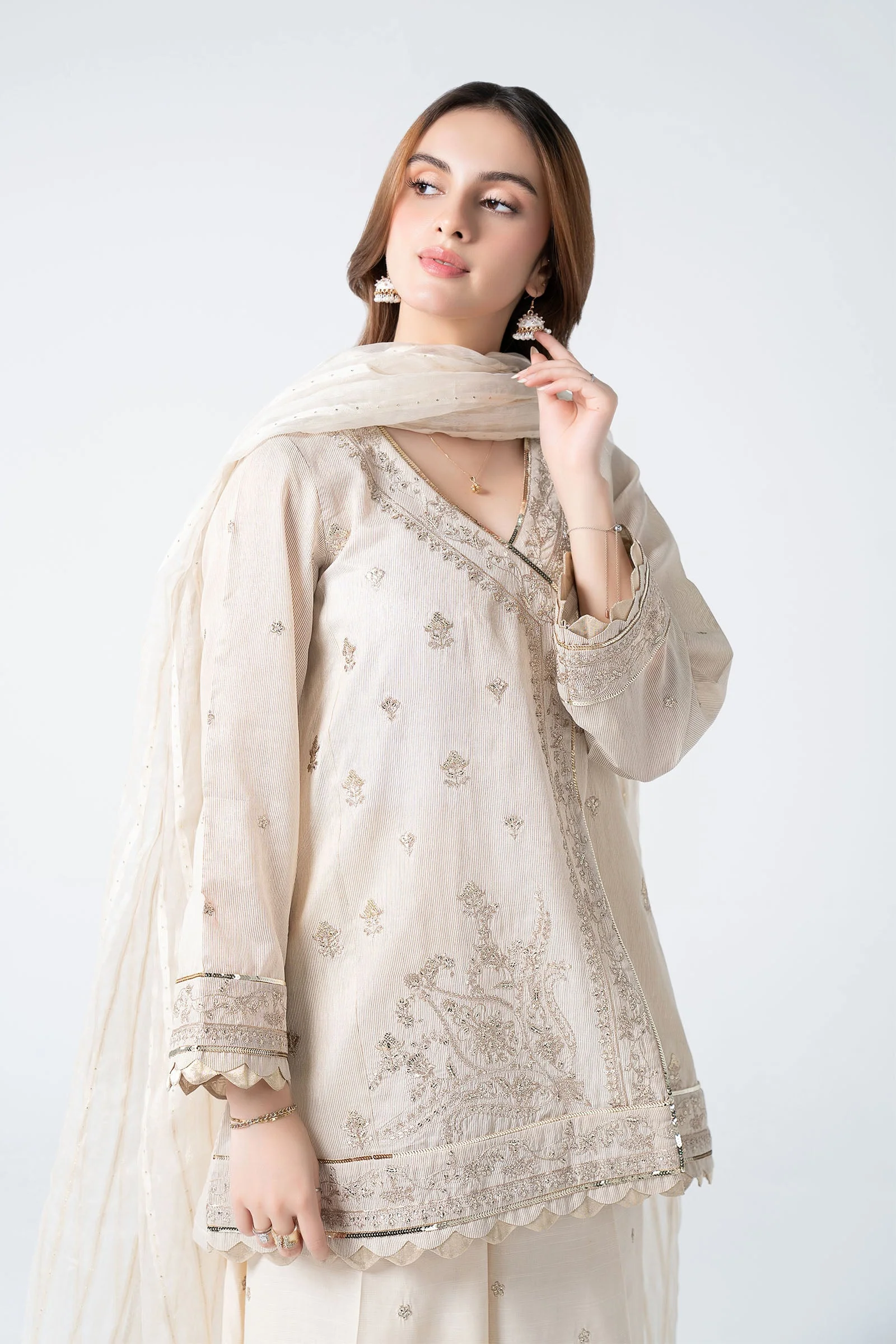 3 Pc Embroidered Lurex Organza Suit - Image 2