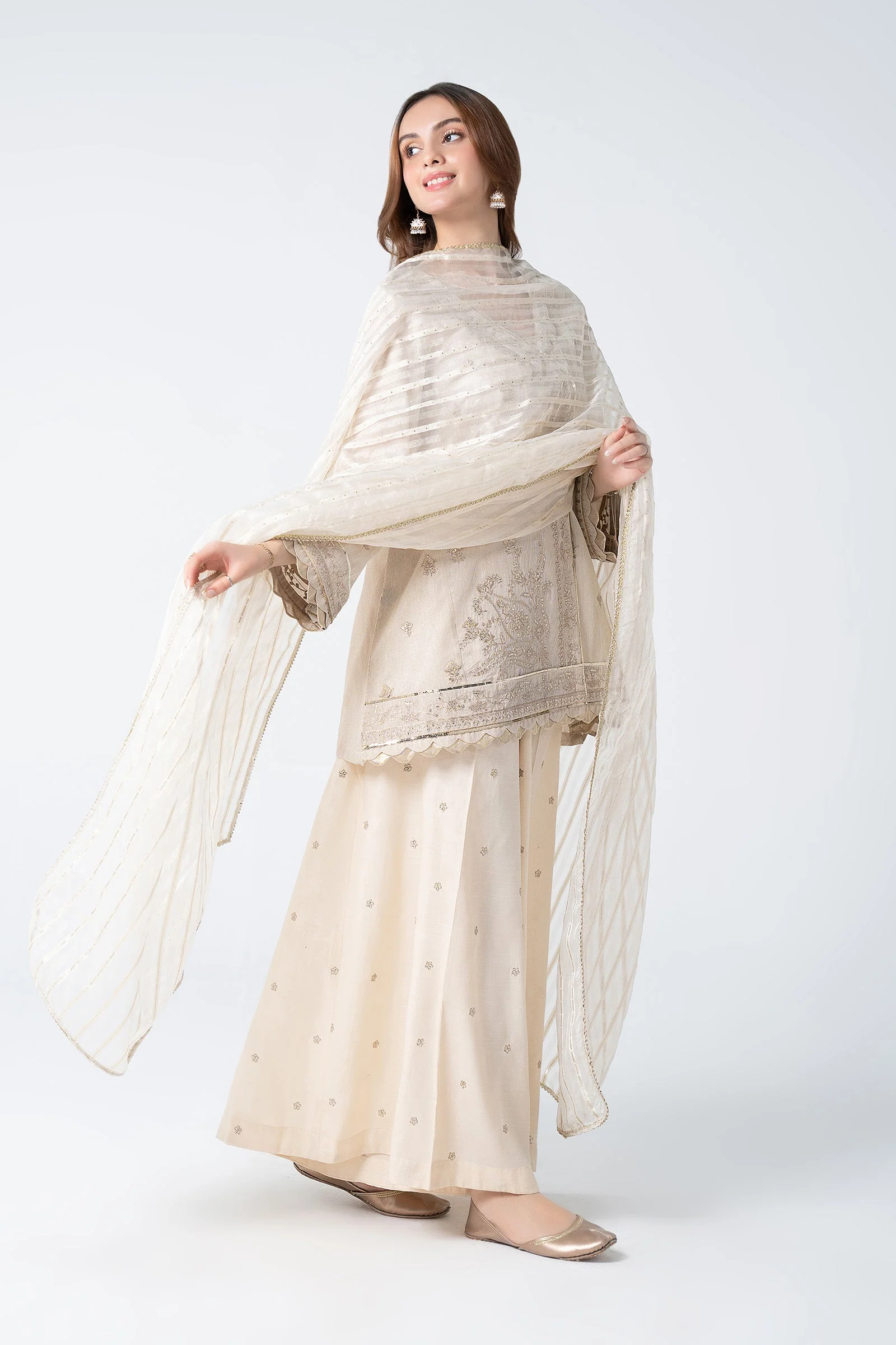 3 Pc Embroidered Lurex Organza Suit - Image 3